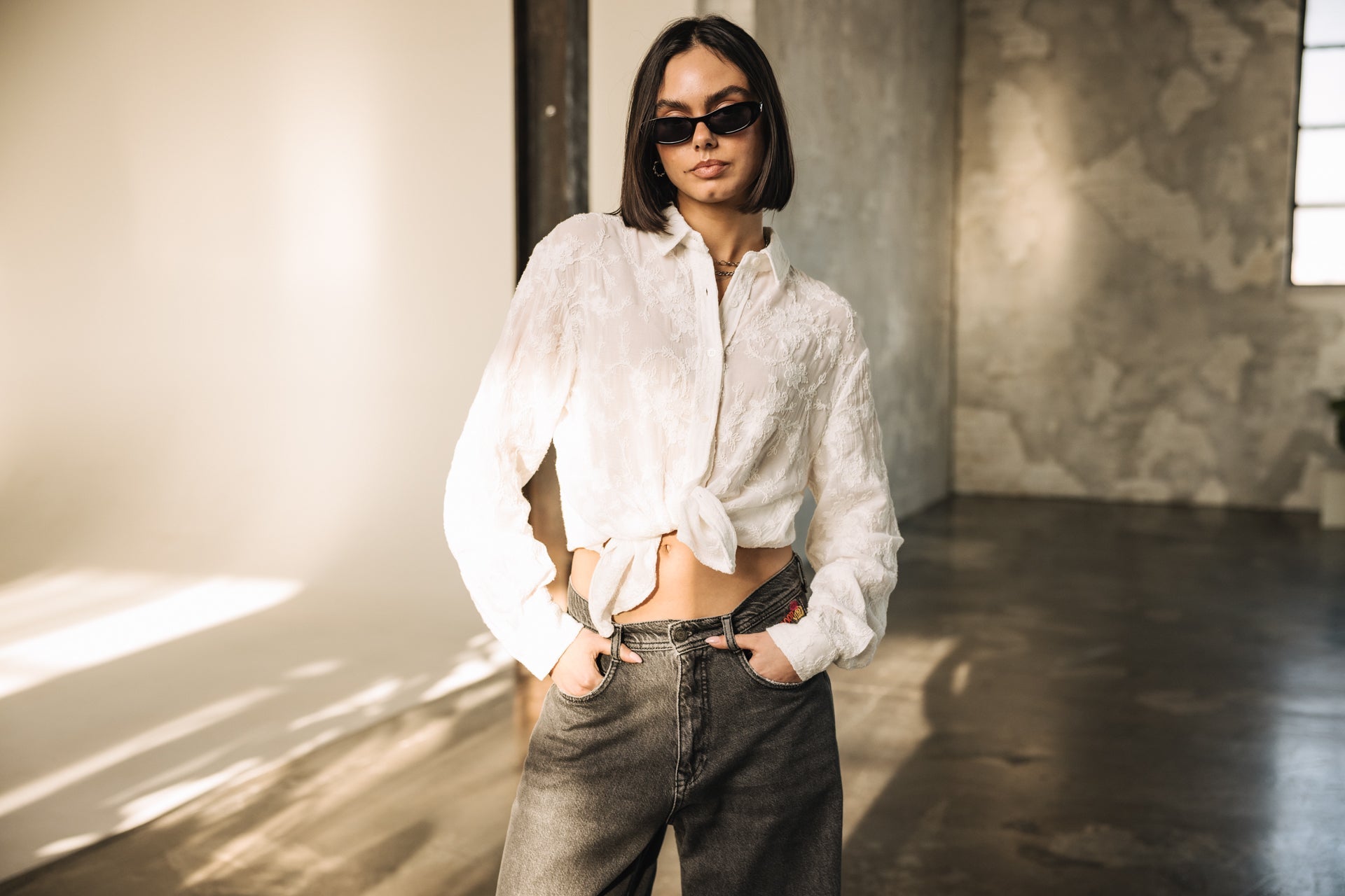 Jeans gris femme