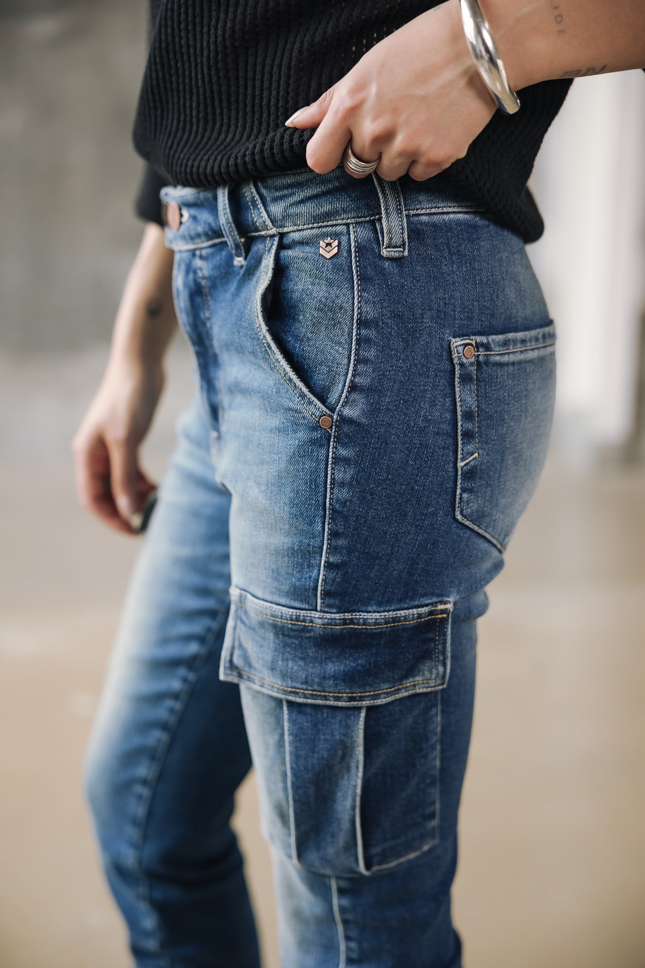 Super Slim Cargo Jeans Frau Aria sicilian | Freeman T. Porter