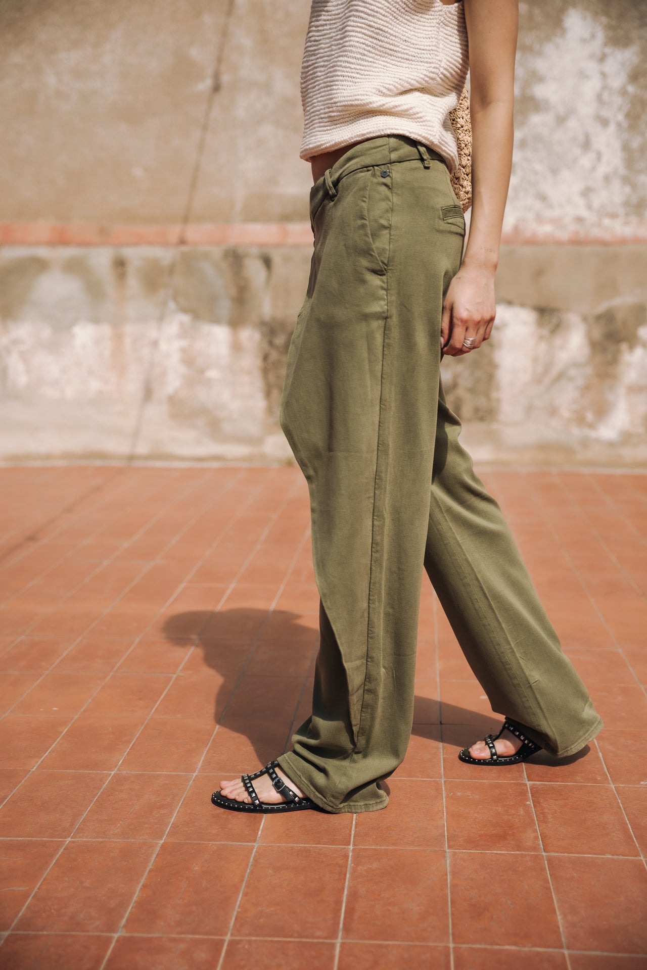High-waisted pants Woman Cassie Lynx olive night | Freeman T. Porter