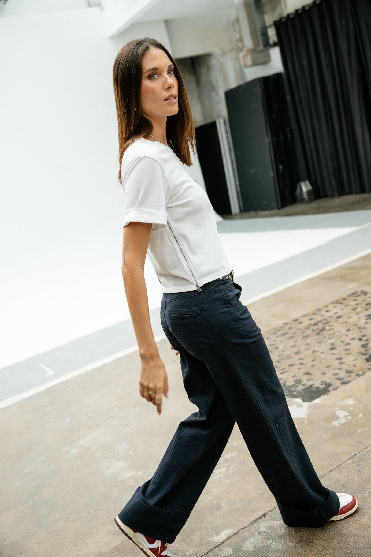 Pantalon large à larges revers Femme Kate Angelo peacoat | Freeman T. Porter