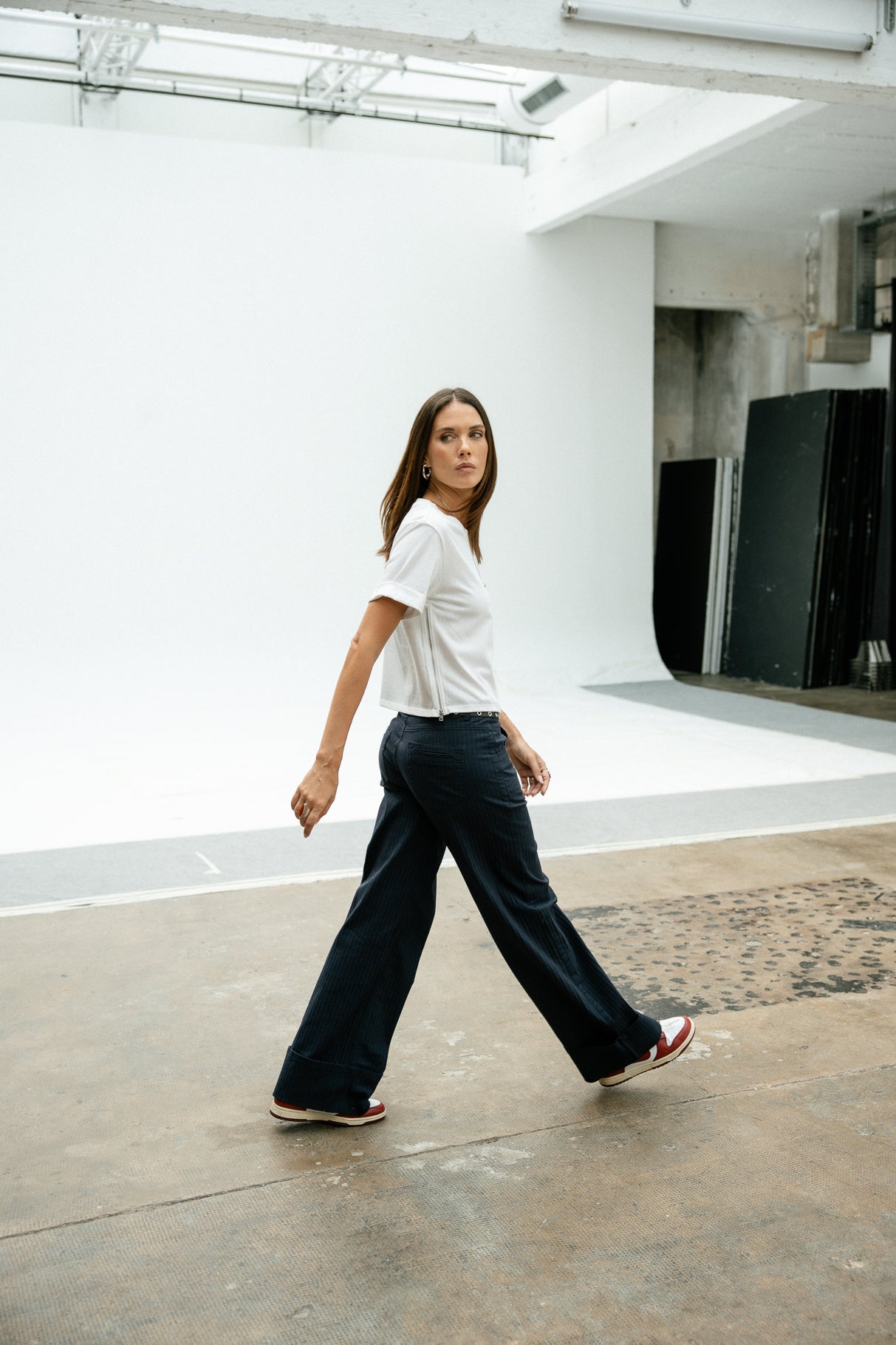 Pantalon large à larges revers Femme Kate Angelo peacoat | Freeman T. Porter
