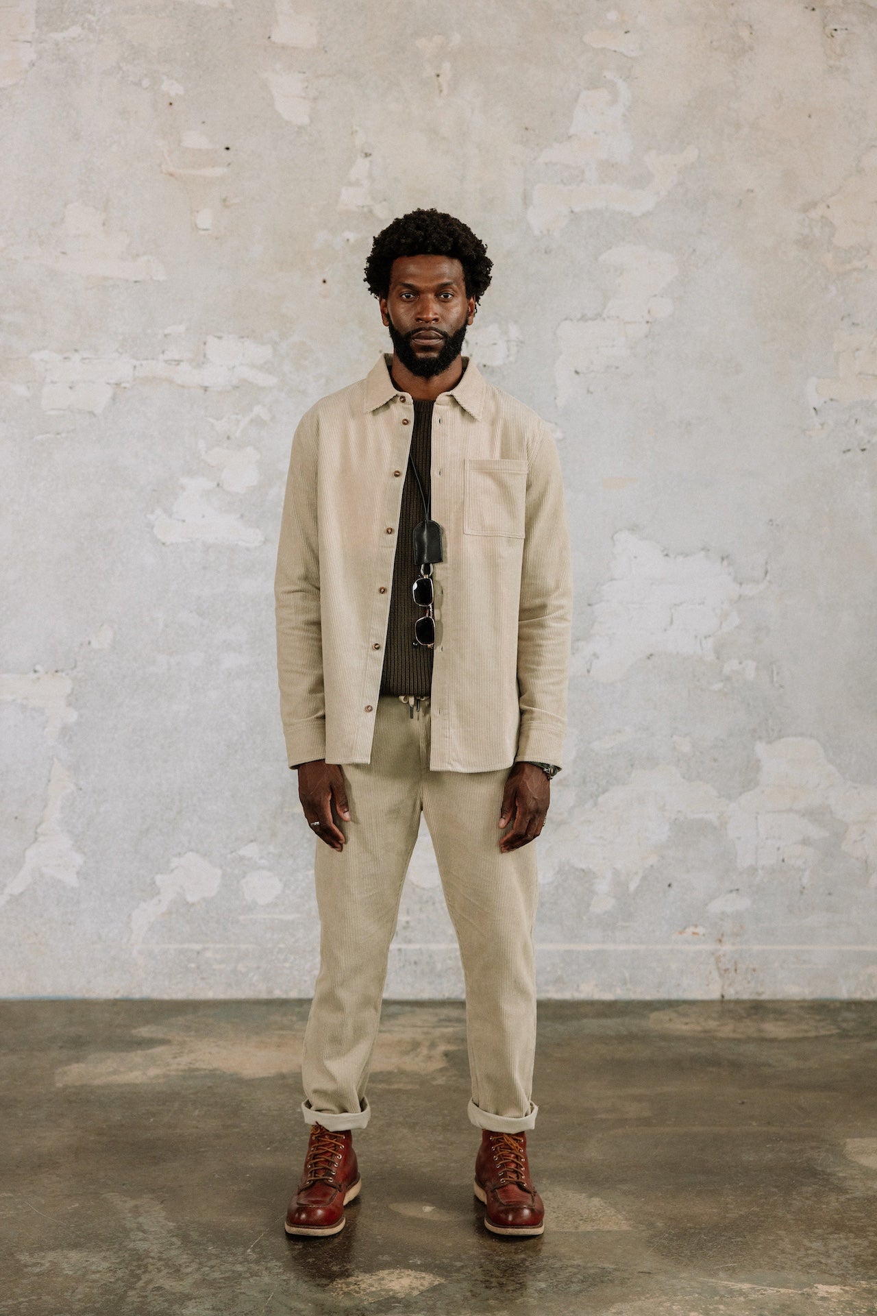 Pantalon relax Homme Derek Corduroy abbey stone | Freeman T. Porter