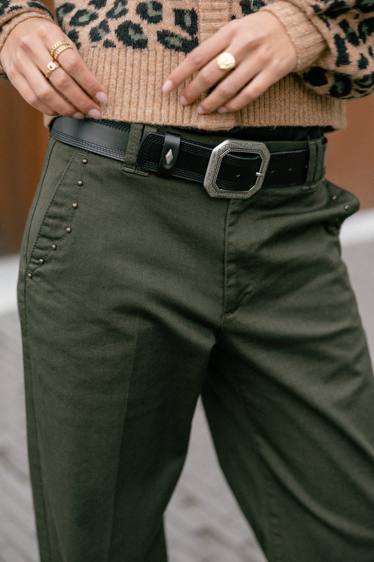 Pantalon large Femme Nickie Studs Felicita forest night | Freeman T. Porter