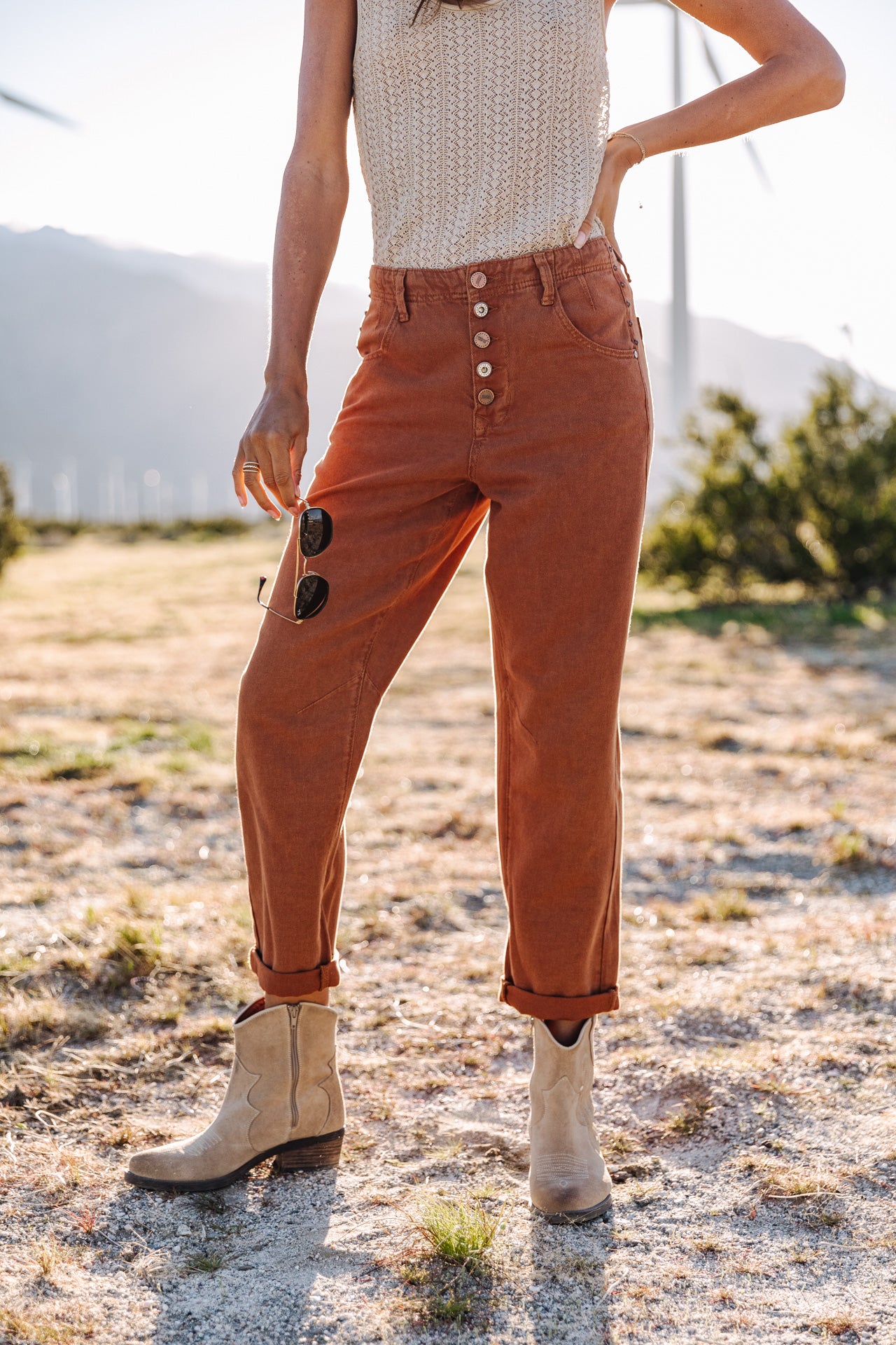 Pantalon boyfriend droit Femme Sloane Lecce mocha bisque | Freeman T. Porter