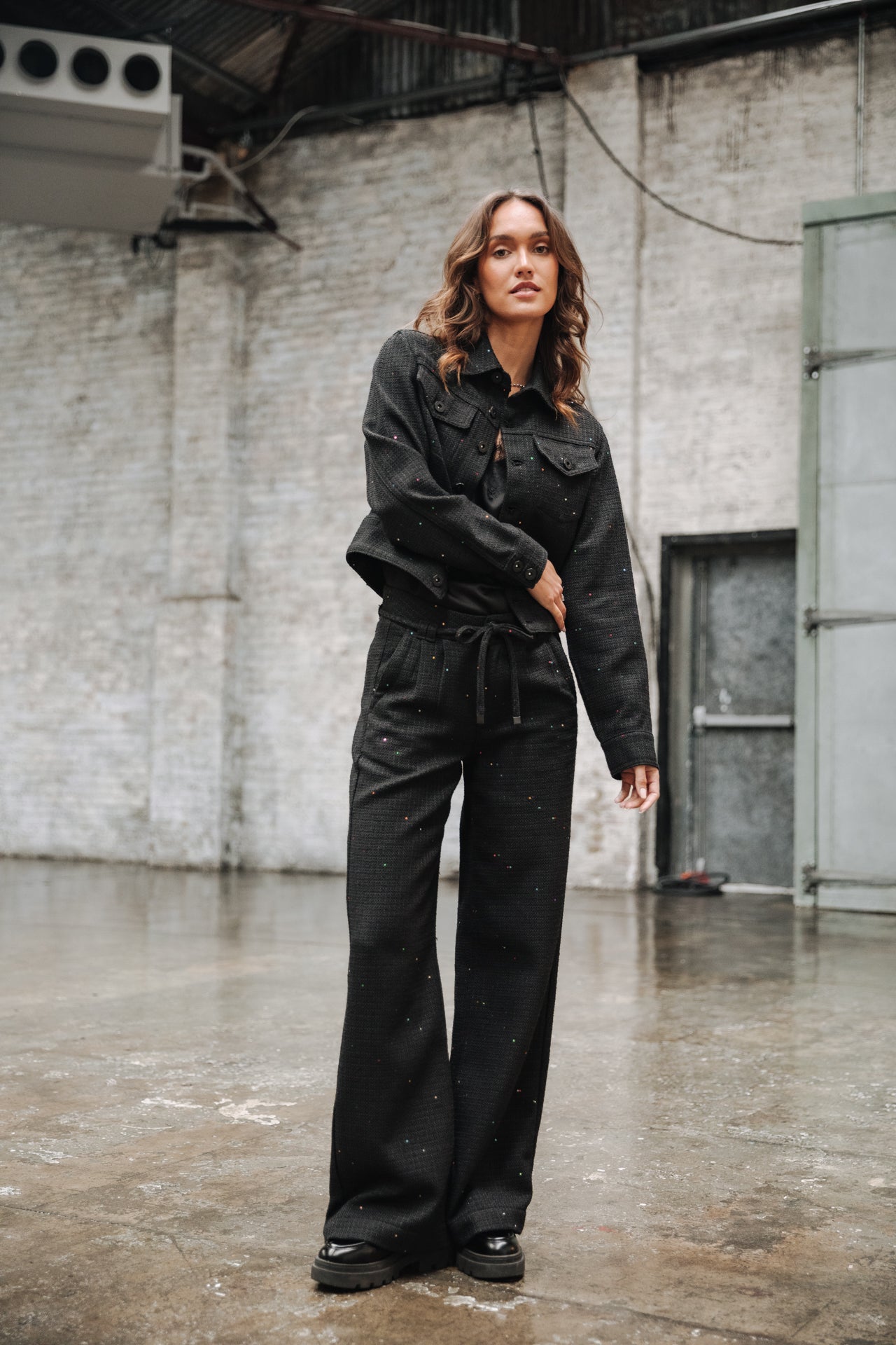 Pantalon large Femme Pamina Tweedy black | Freeman T. Porter