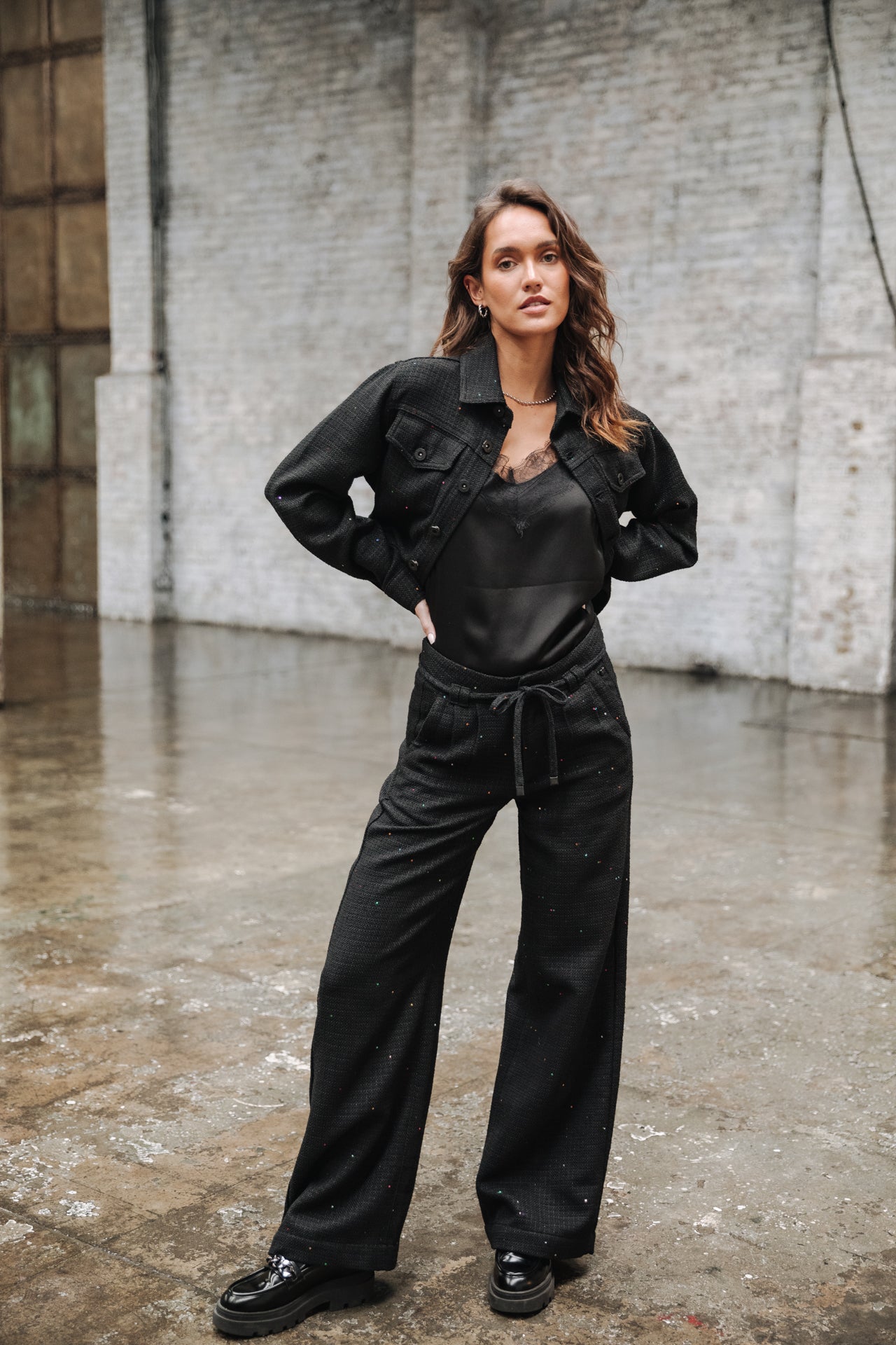 Pantalon large Femme Pamina Tweedy black | Freeman T. Porter