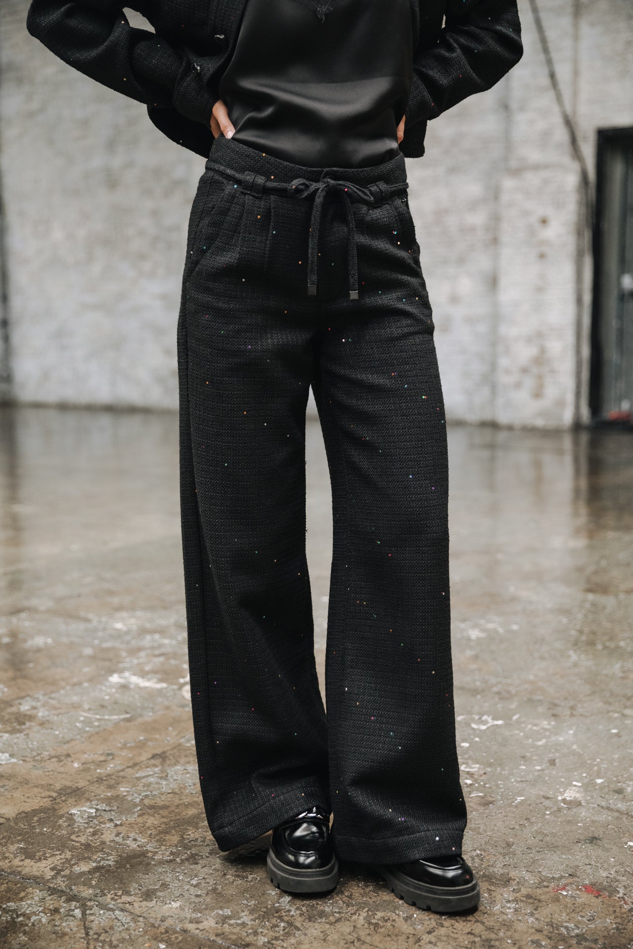Pantalon large Femme Pamina Tweedy black | Freeman T. Porter