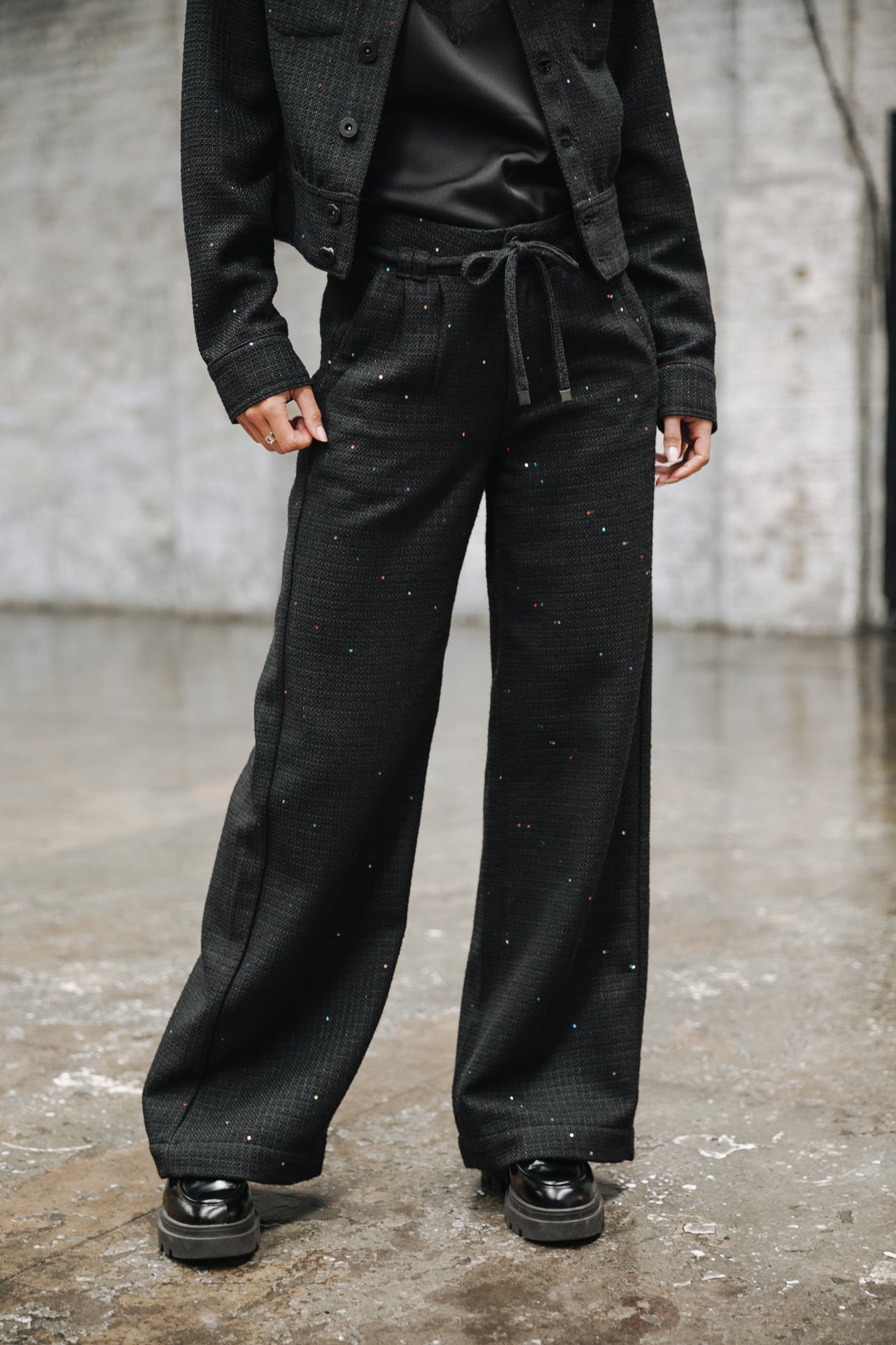 Pantalon large Femme Pamina Tweedy black | Freeman T. Porter