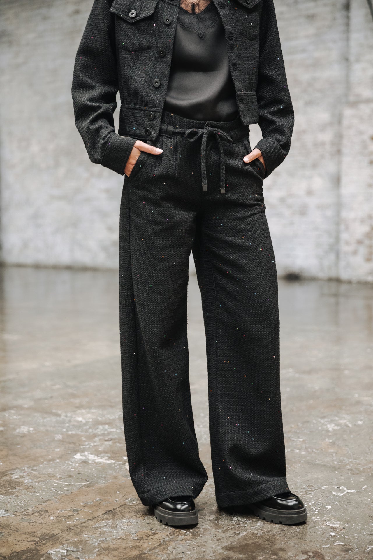 Pantalon large Femme Pamina Tweedy black | Freeman T. Porter