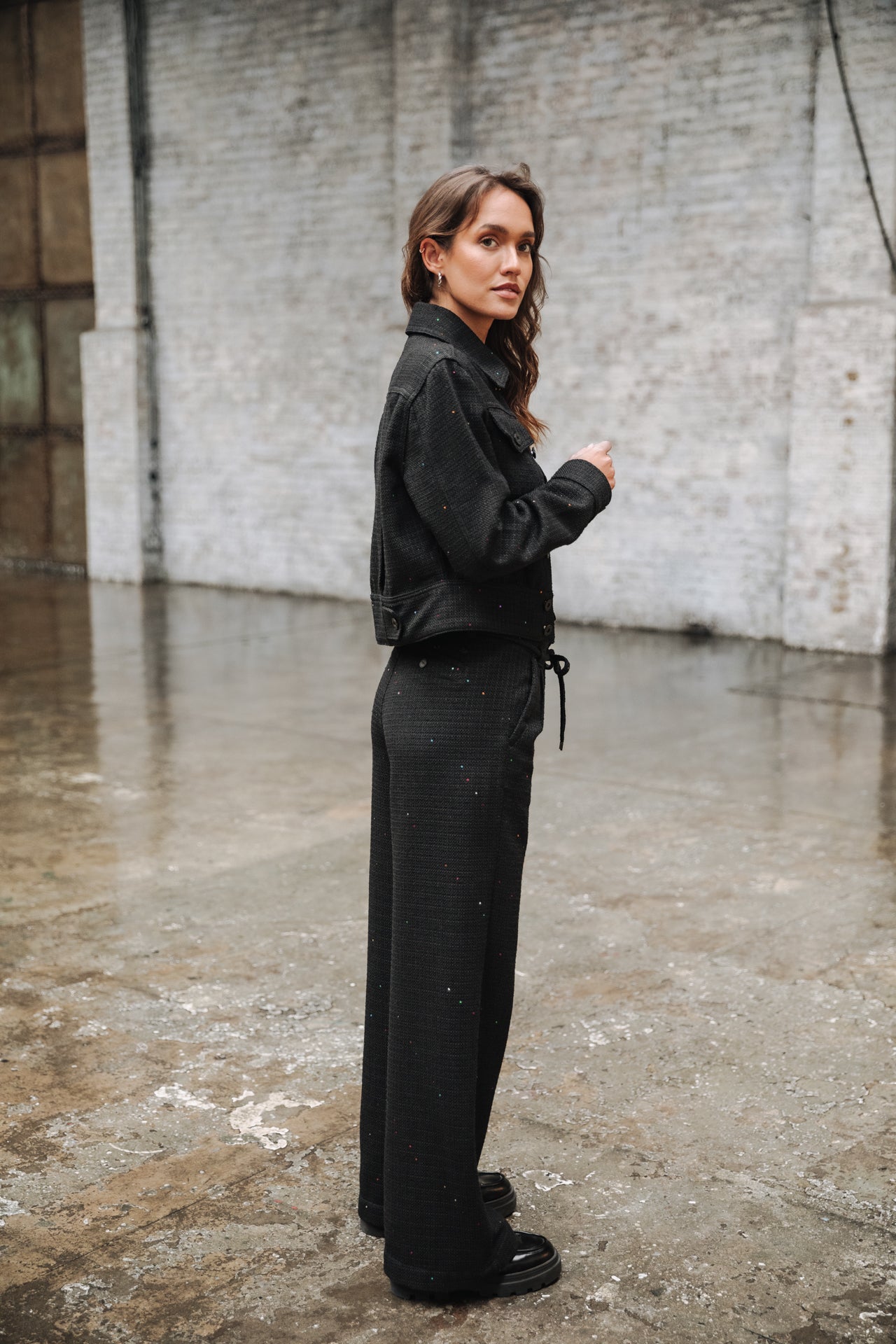 Pantalon large Femme Pamina Tweedy black | Freeman T. Porter