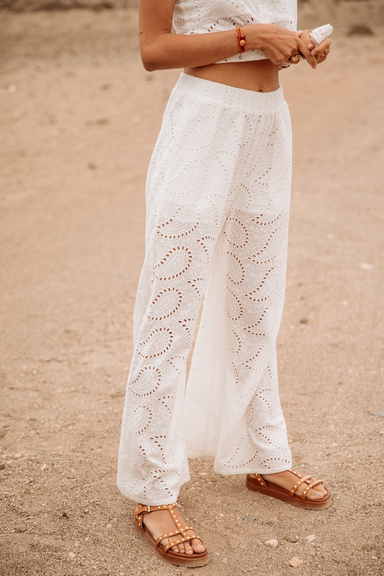 Pantalon large Femme Patrizia Lace white | Freeman T. Porter
