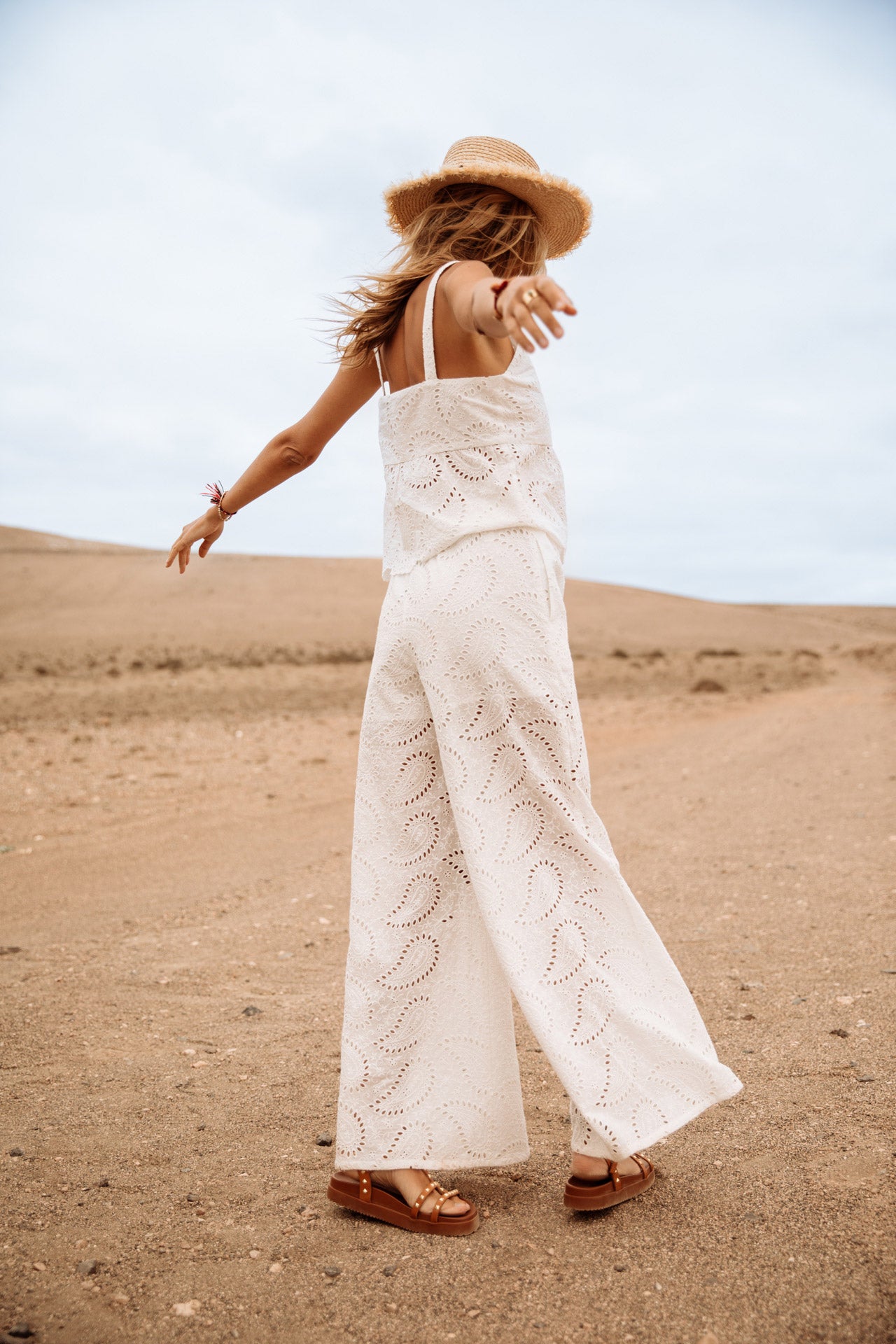 Pantalon large Femme Patrizia Lace white | Freeman T. Porter