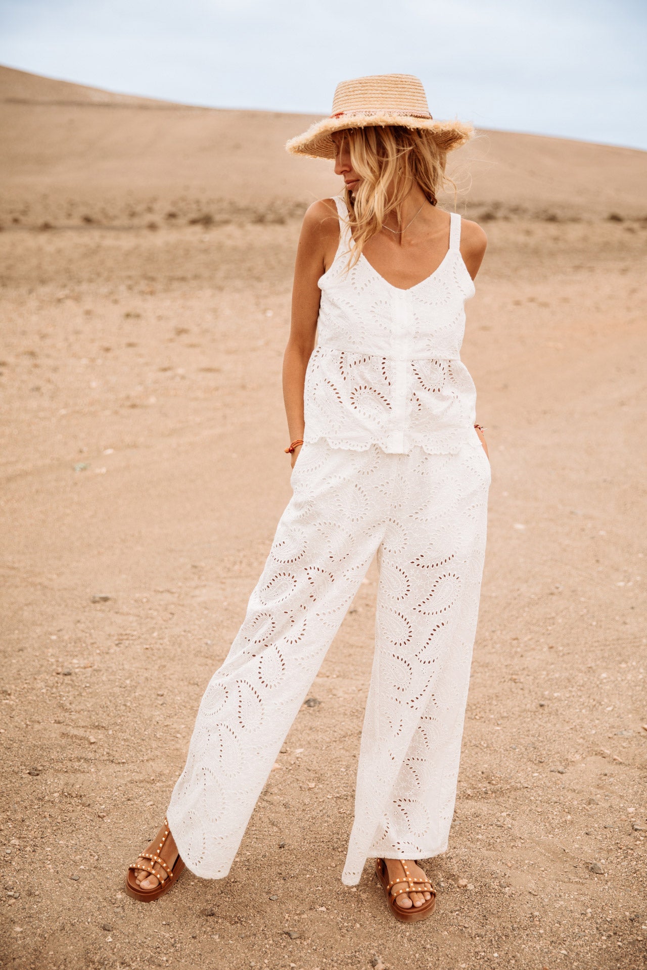 Pantalon large Femme Patrizia Lace white | Freeman T. Porter