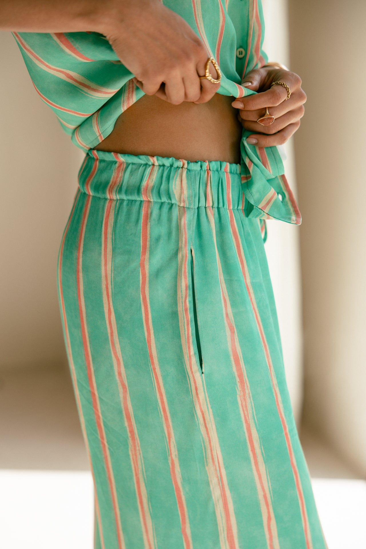Palazzo Hose Frau Phandy Crafty Stripe deep mint | Freeman T. Porter