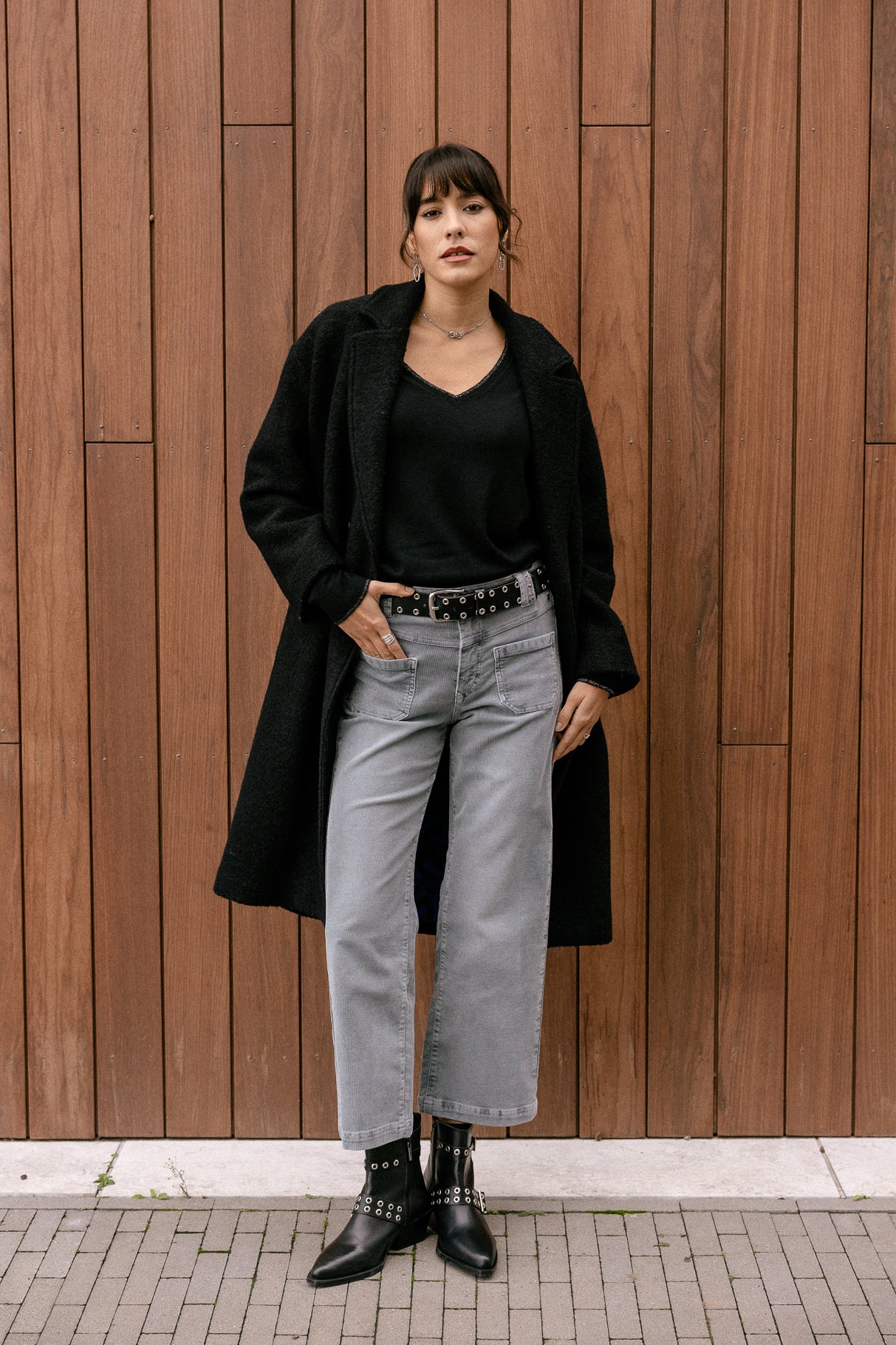 Pantalon cropped large à revers Femme Alice Needlecord stormy weather | Freeman T. Porter