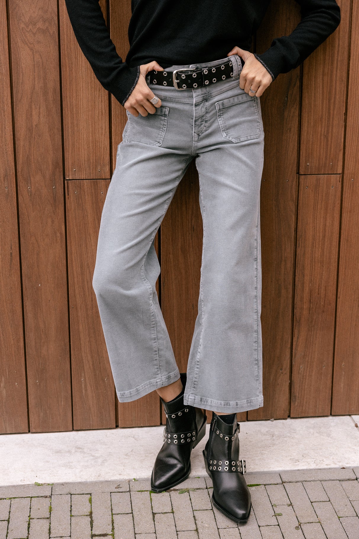 Pantalon cropped large à revers Femme Alice Needlecord stormy weather | Freeman T. Porter