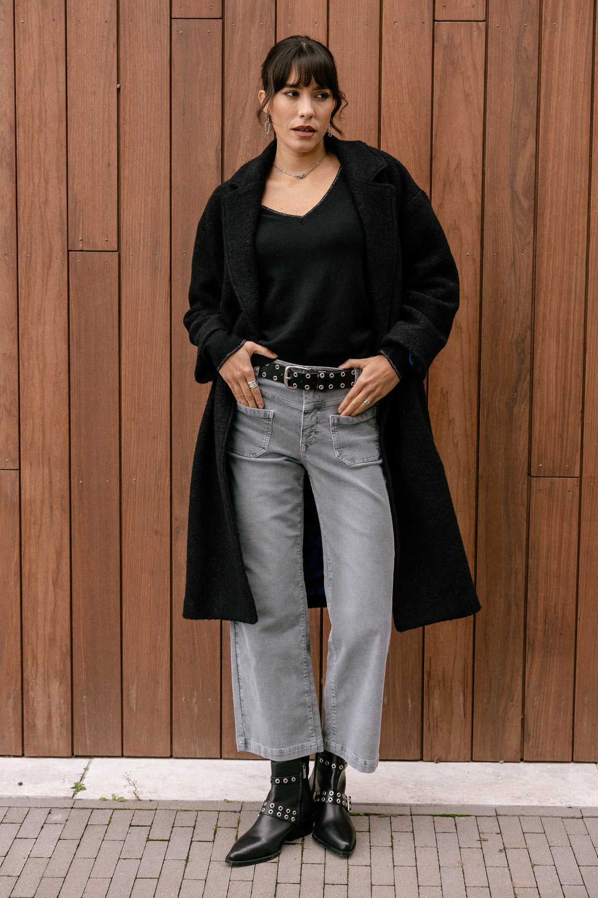 Pantalon cropped large à revers Femme Alice Needlecord stormy weather | Freeman T. Porter