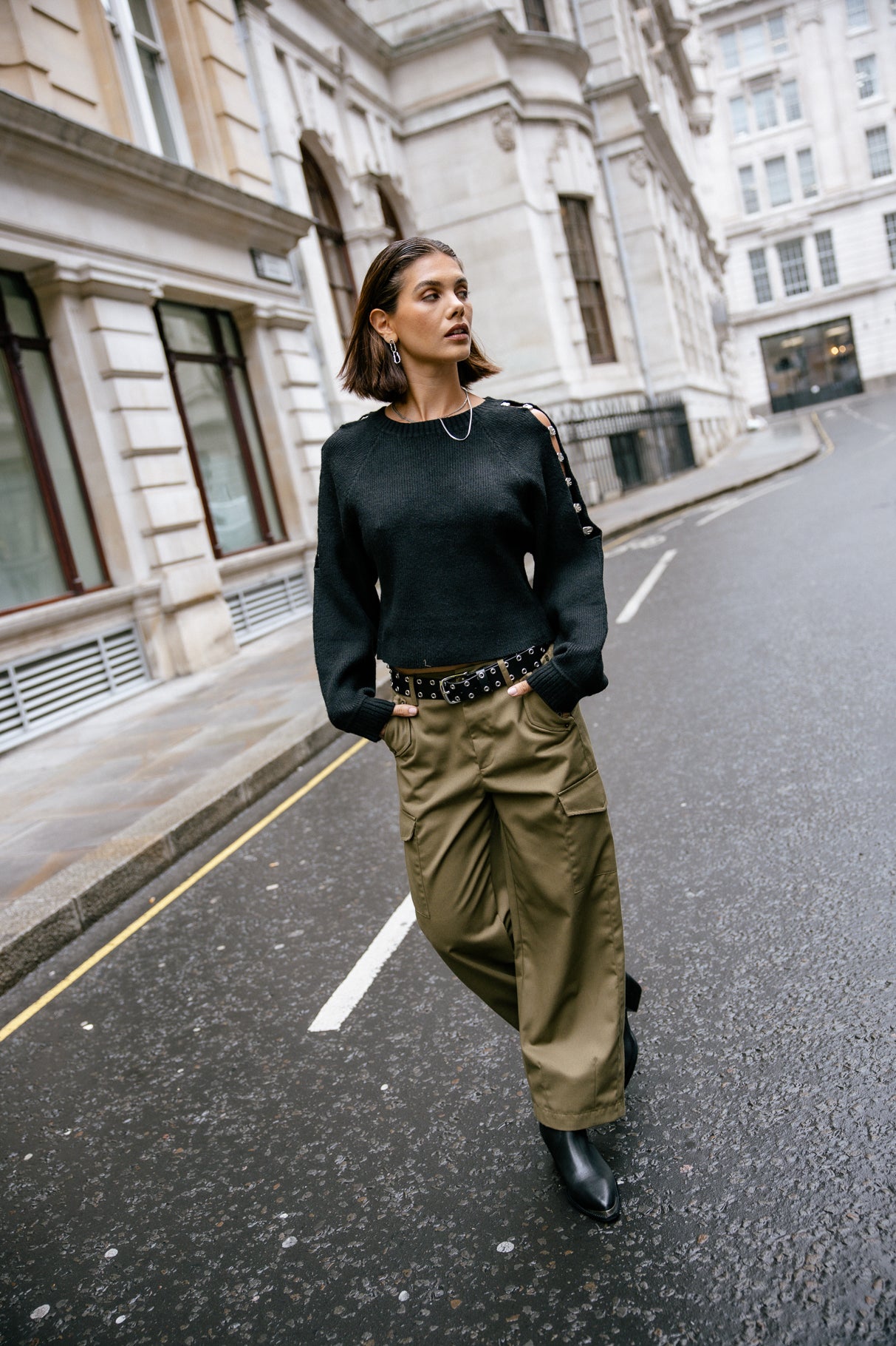 Pantalon cargo taille haute Femme Phoebe Smart dark olive | Freeman T. Porter