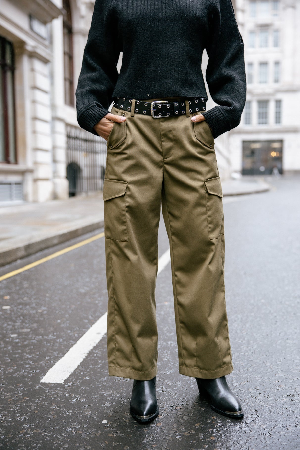 Pantalon cargo taille haute Femme Phoebe Smart dark olive | Freeman T. Porter