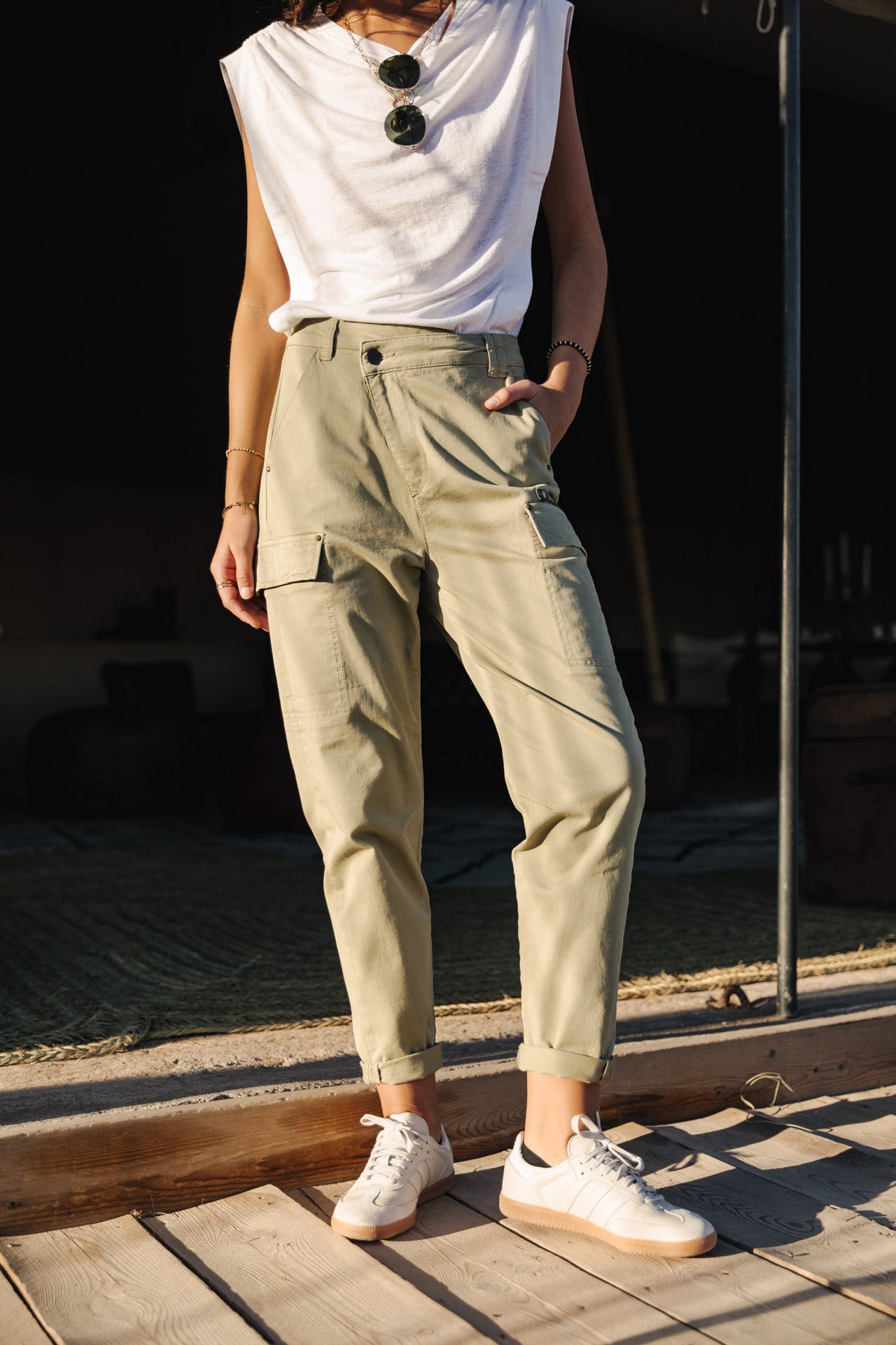 Pantalon cargo Femme Olga Bootcamp oil green | Freeman T. Porter