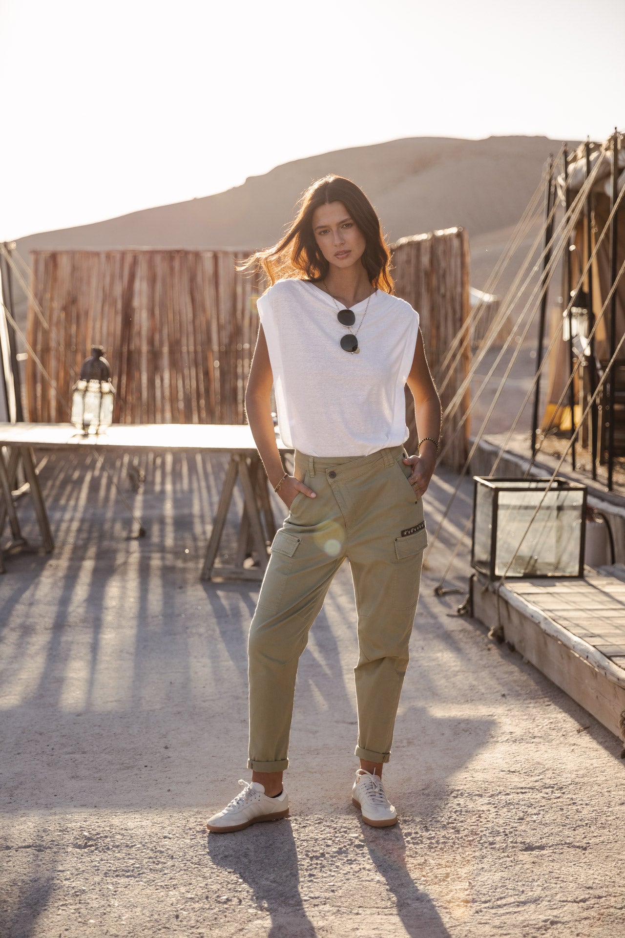 Pantalon cargo Femme Olga Bootcamp oil green | Freeman T. Porter