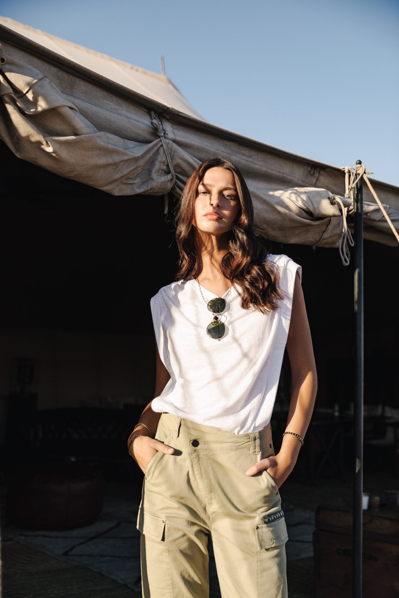 Pantalon cargo Femme Olga Bootcamp oil green | Freeman T. Porter
