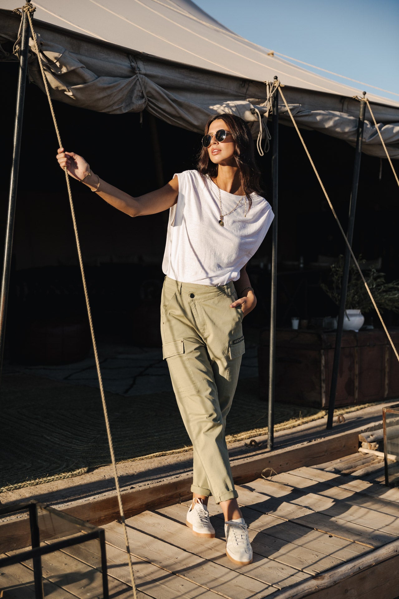 Pantalon cargo Femme Olga Bootcamp oil green | Freeman T. Porter