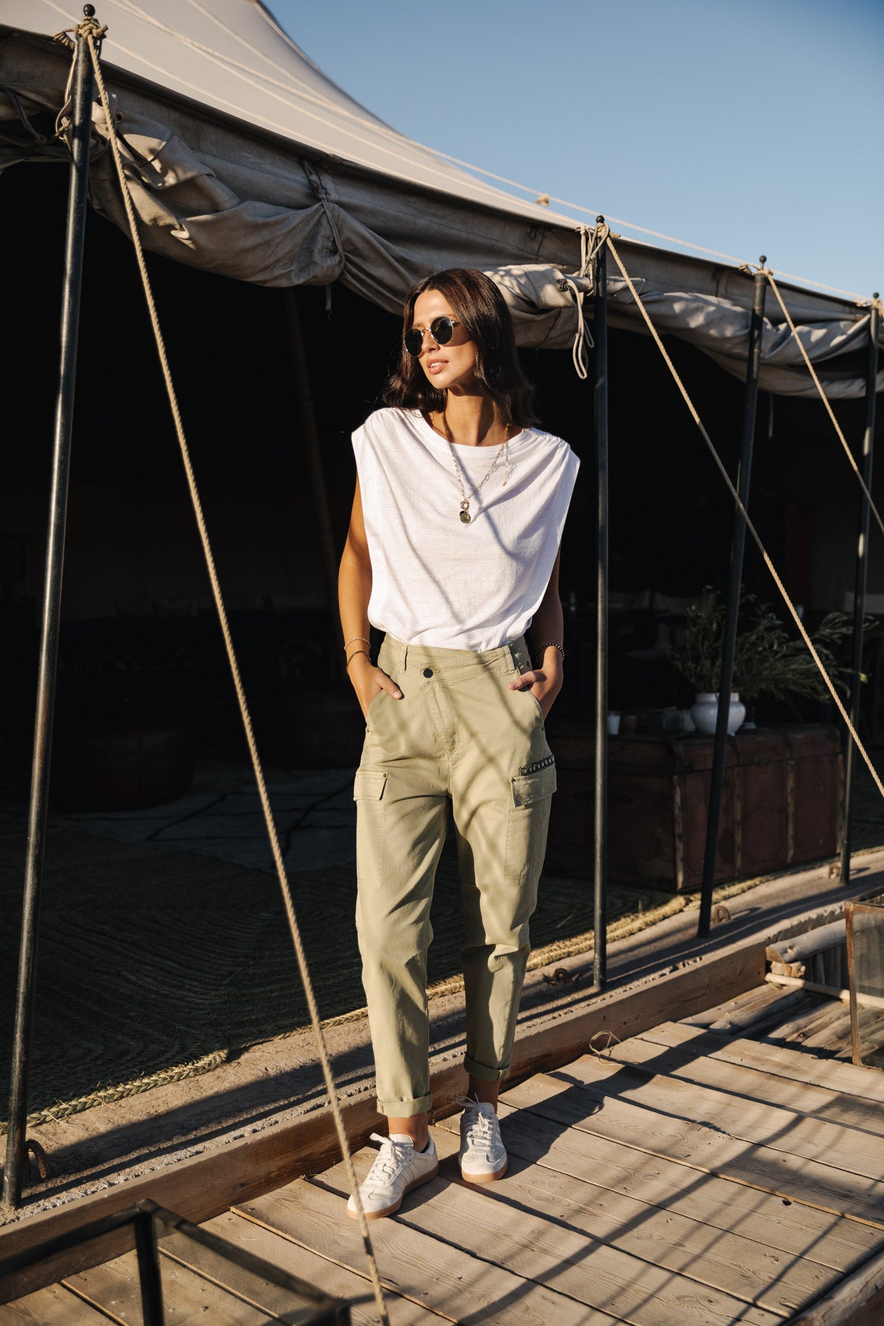 Pantalon cargo Femme Olga Bootcamp oil green | Freeman T. Porter