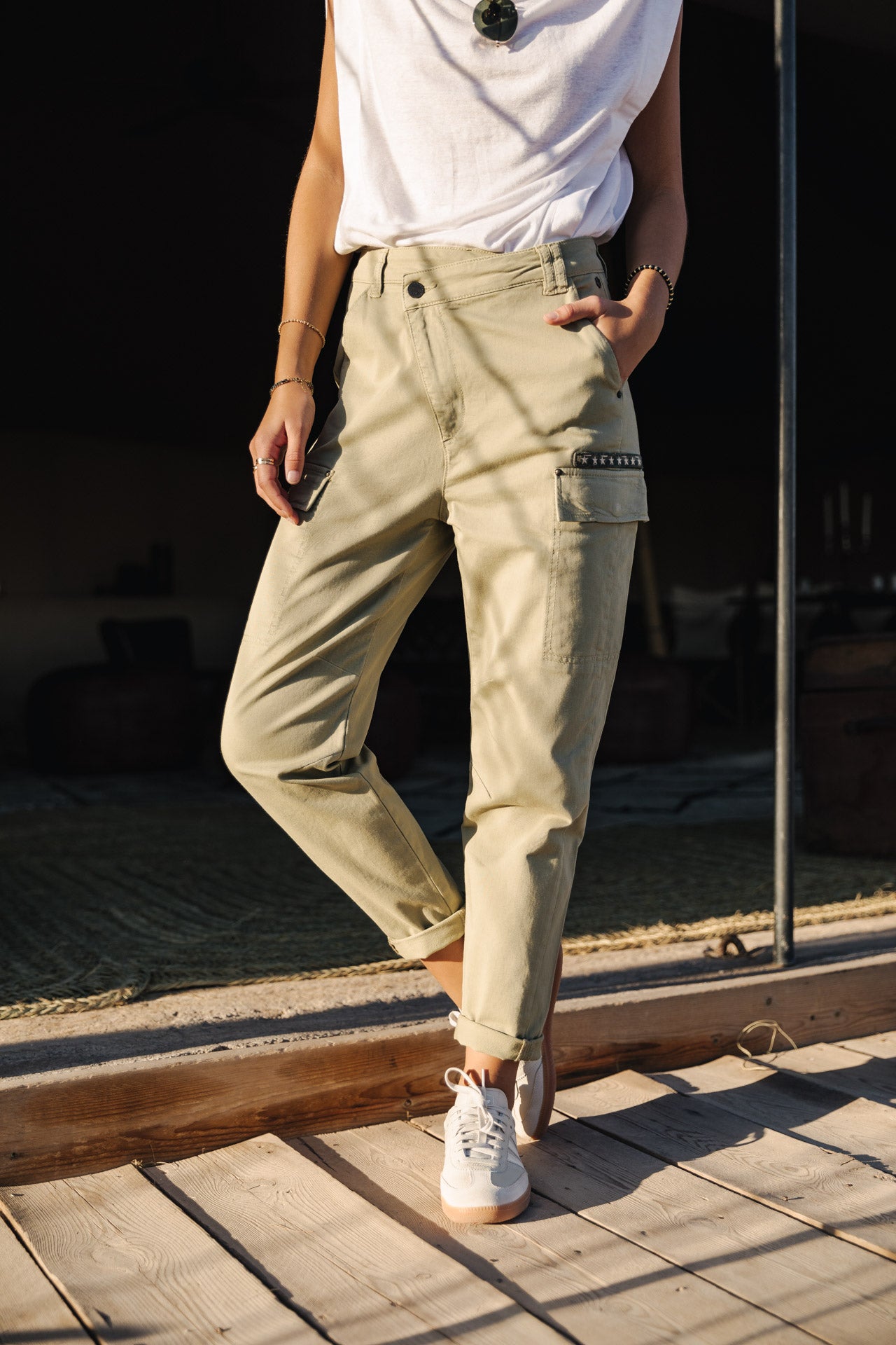 Pantalon cargo Femme Olga Bootcamp oil green | Freeman T. Porter