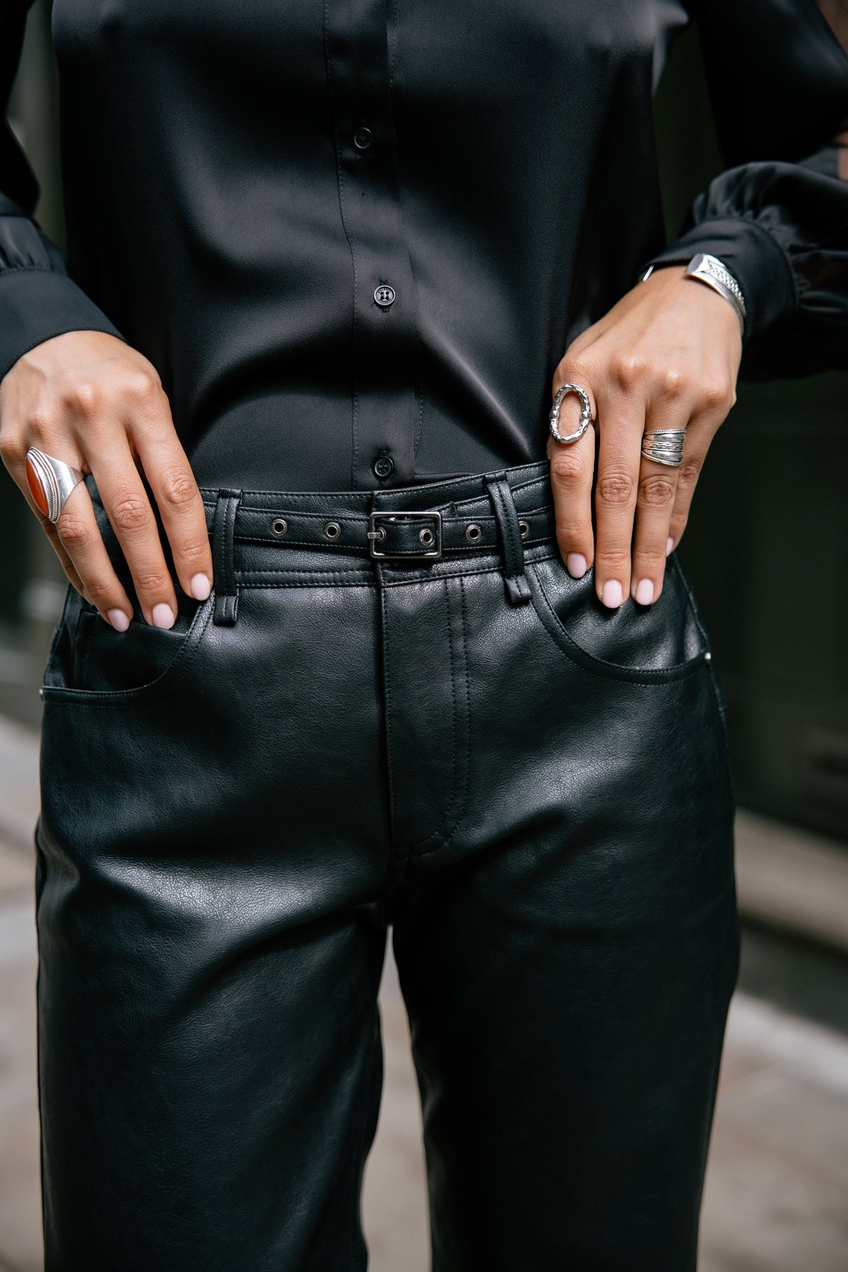 Pantalon cropped boyfriend Femme Timea Biker black | Freeman T. Porter