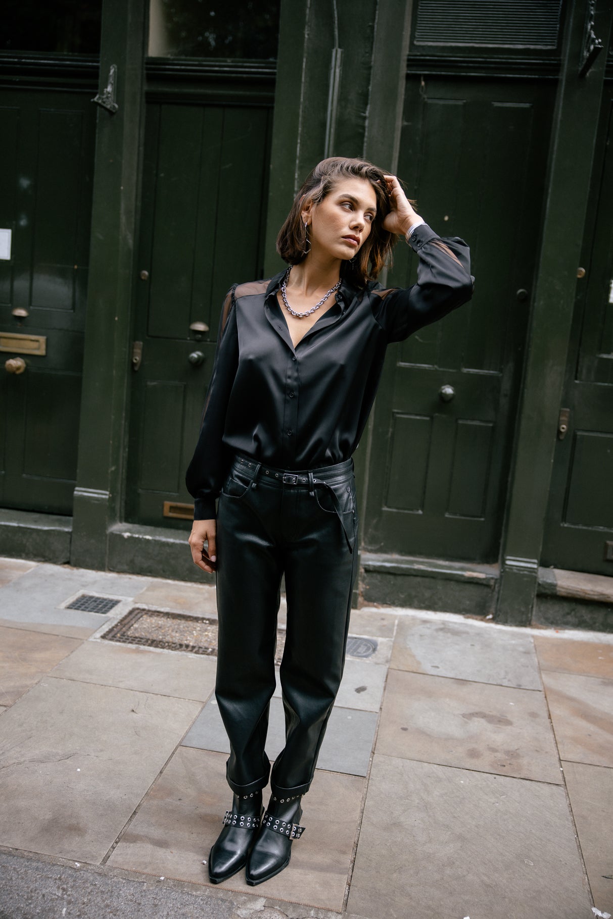 Pantalon cropped boyfriend Femme Timea Biker black | Freeman T. Porter