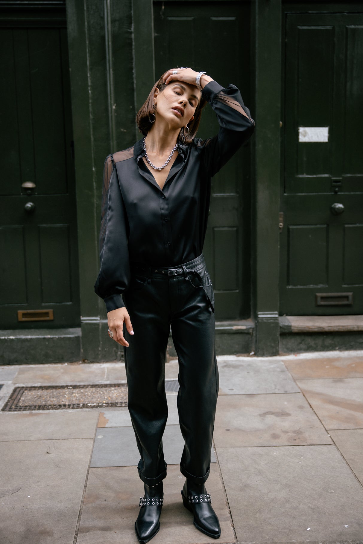 Pantalon cropped boyfriend Femme Timea Biker black | Freeman T. Porter