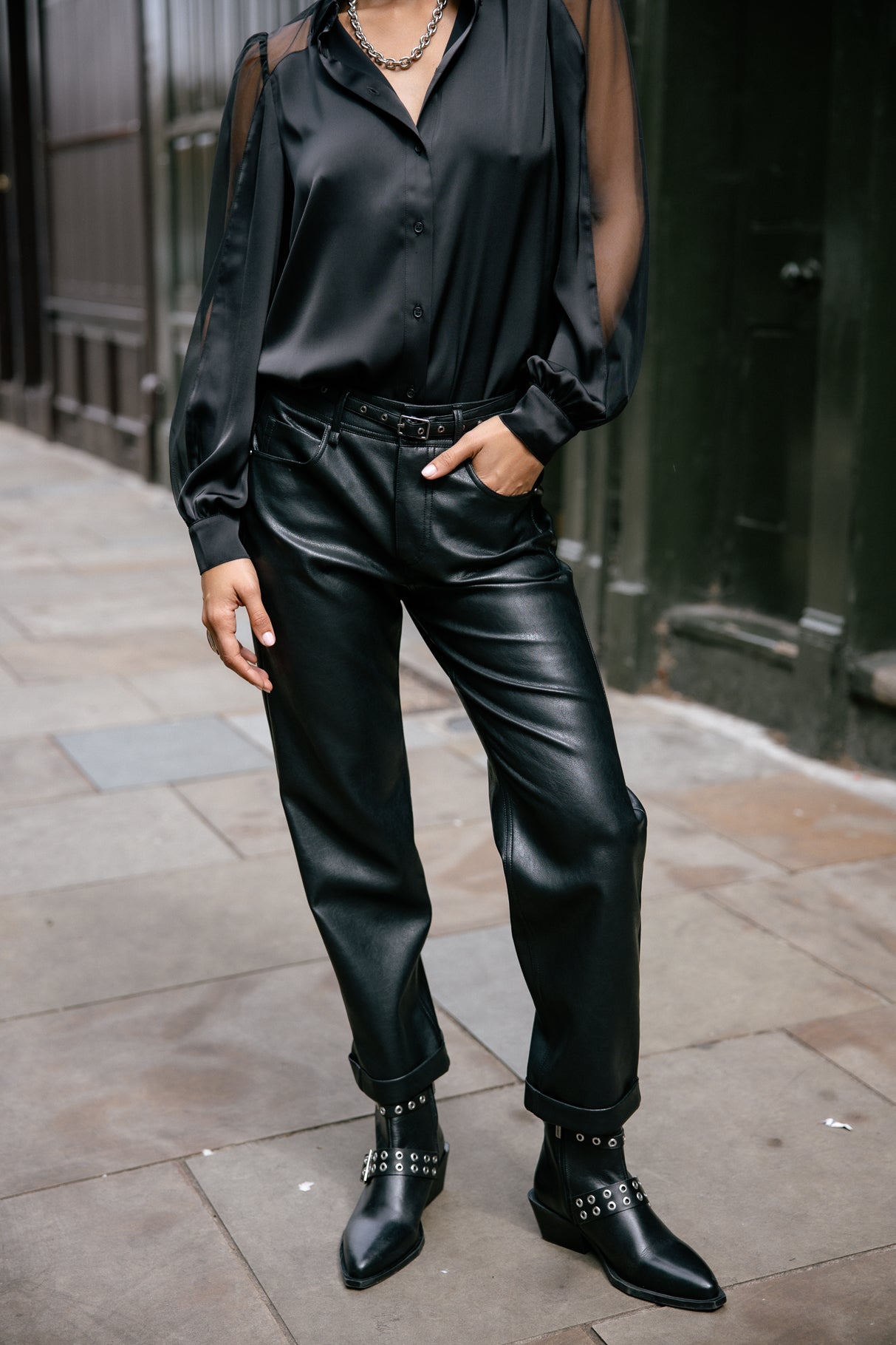 Pantalon cropped boyfriend Femme Timea Biker black | Freeman T. Porter