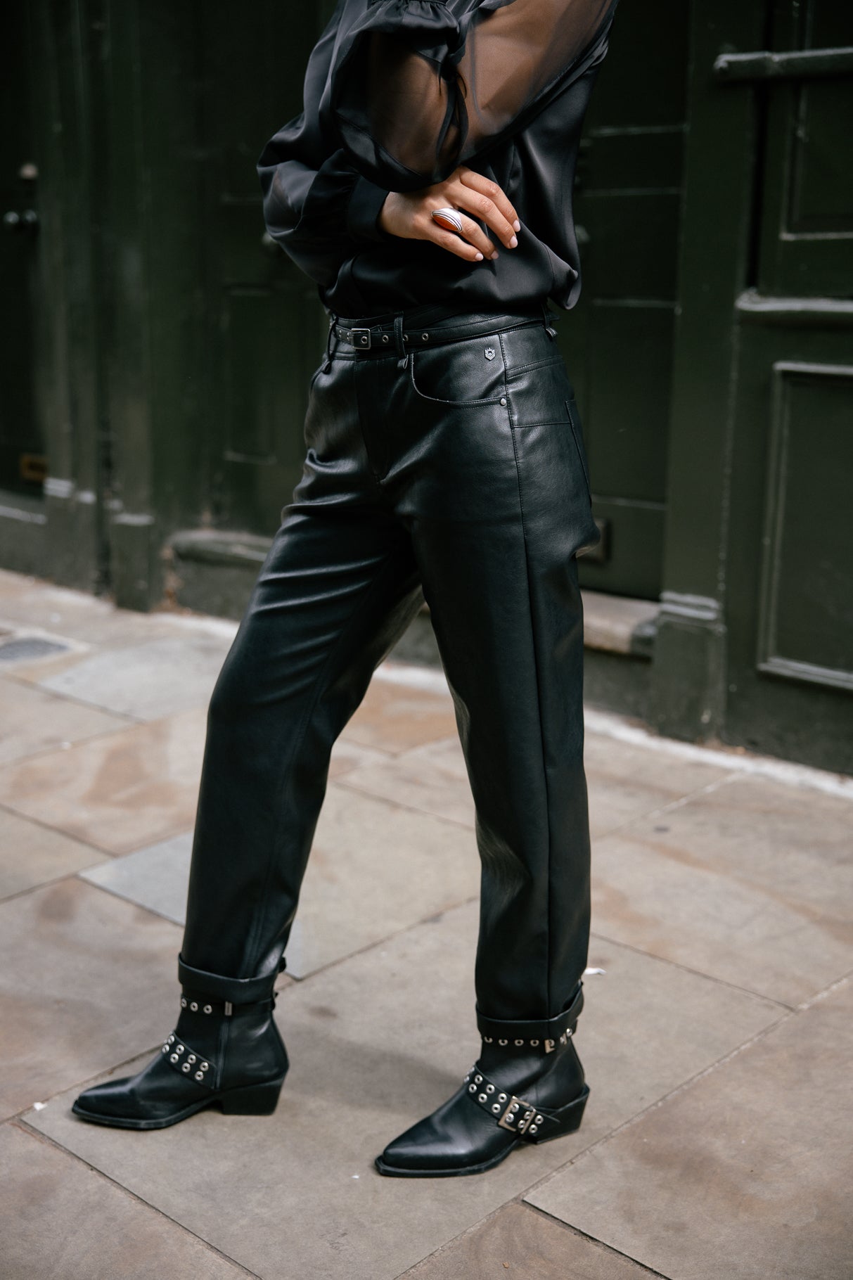 Pantalon cropped boyfriend Femme Timea Biker black | Freeman T. Porter
