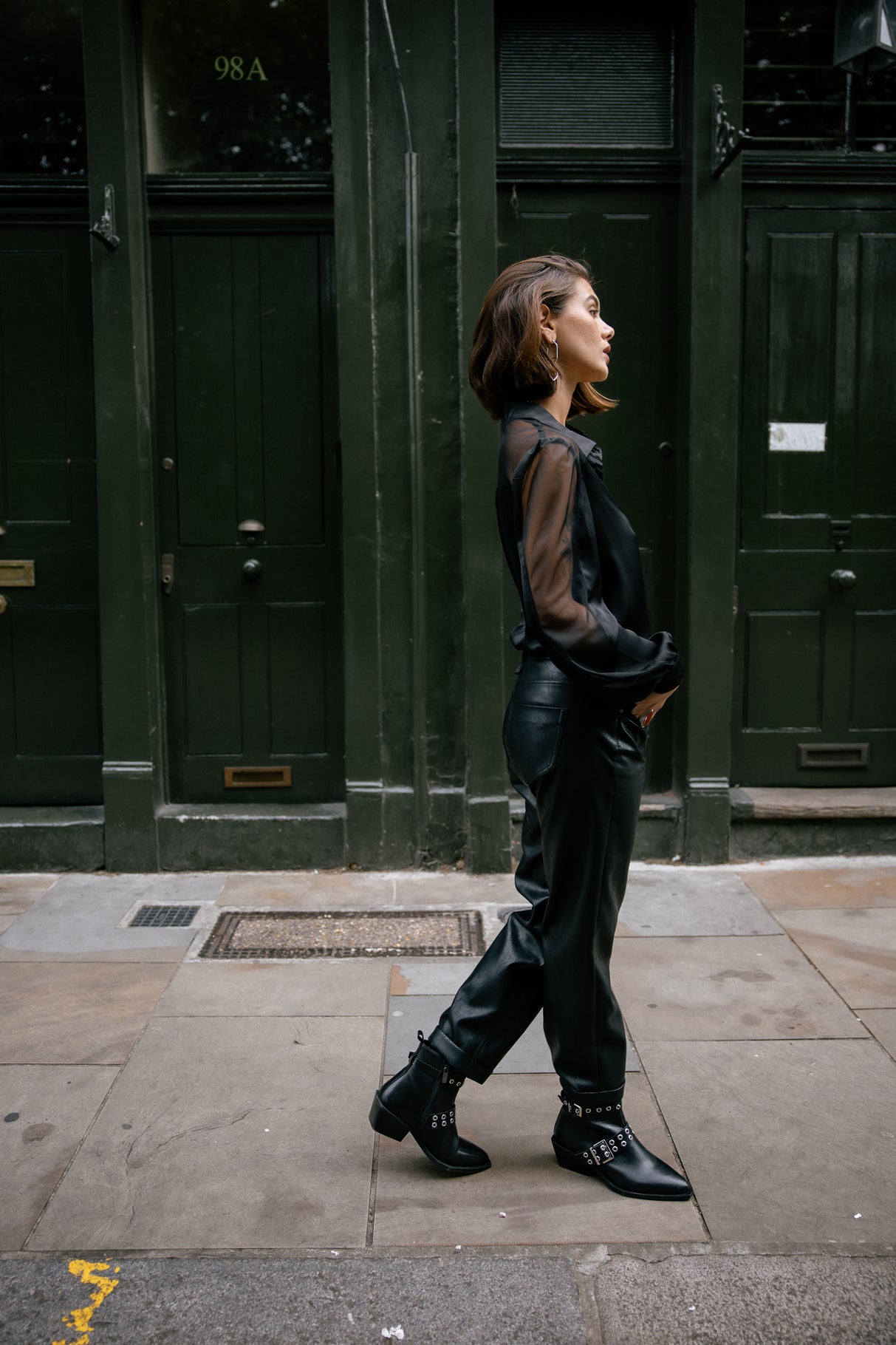 Pantalon cropped boyfriend Femme Timea Biker black | Freeman T. Porter