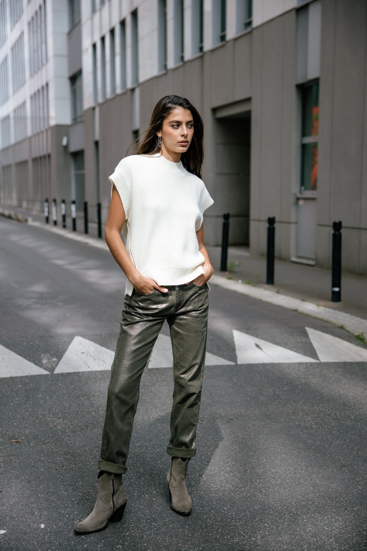 Pantalon cropped boyfriend Femme Timea Pirata forest night | Freeman T. Porter