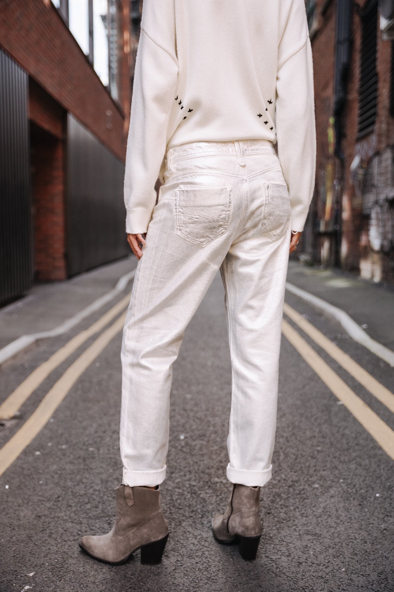Pantalon cropped boyfriend Femme Timea Pirata egret | Freeman T. Porter