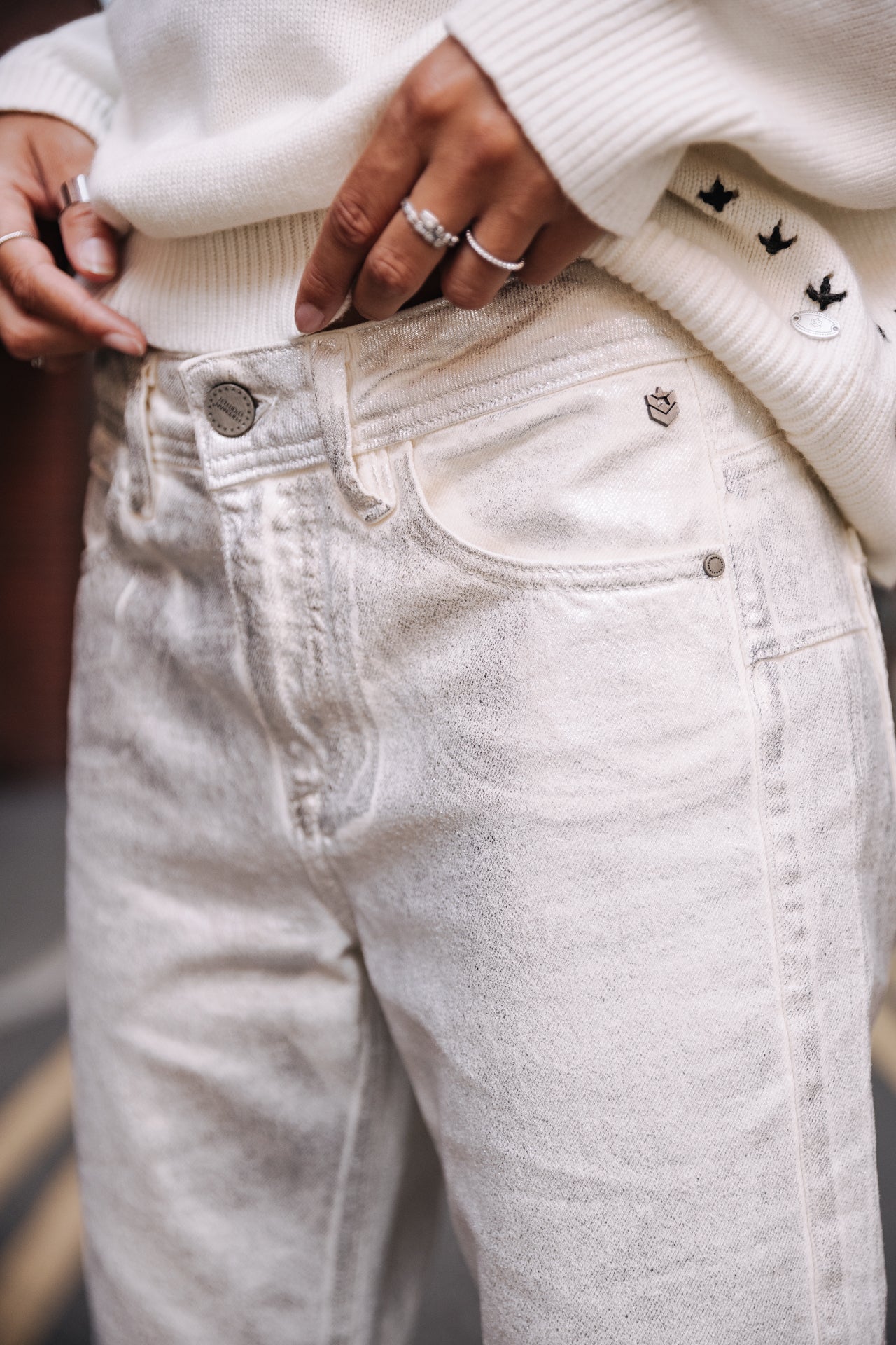 Pantalon cropped boyfriend Femme Timea Pirata egret | Freeman T. Porter