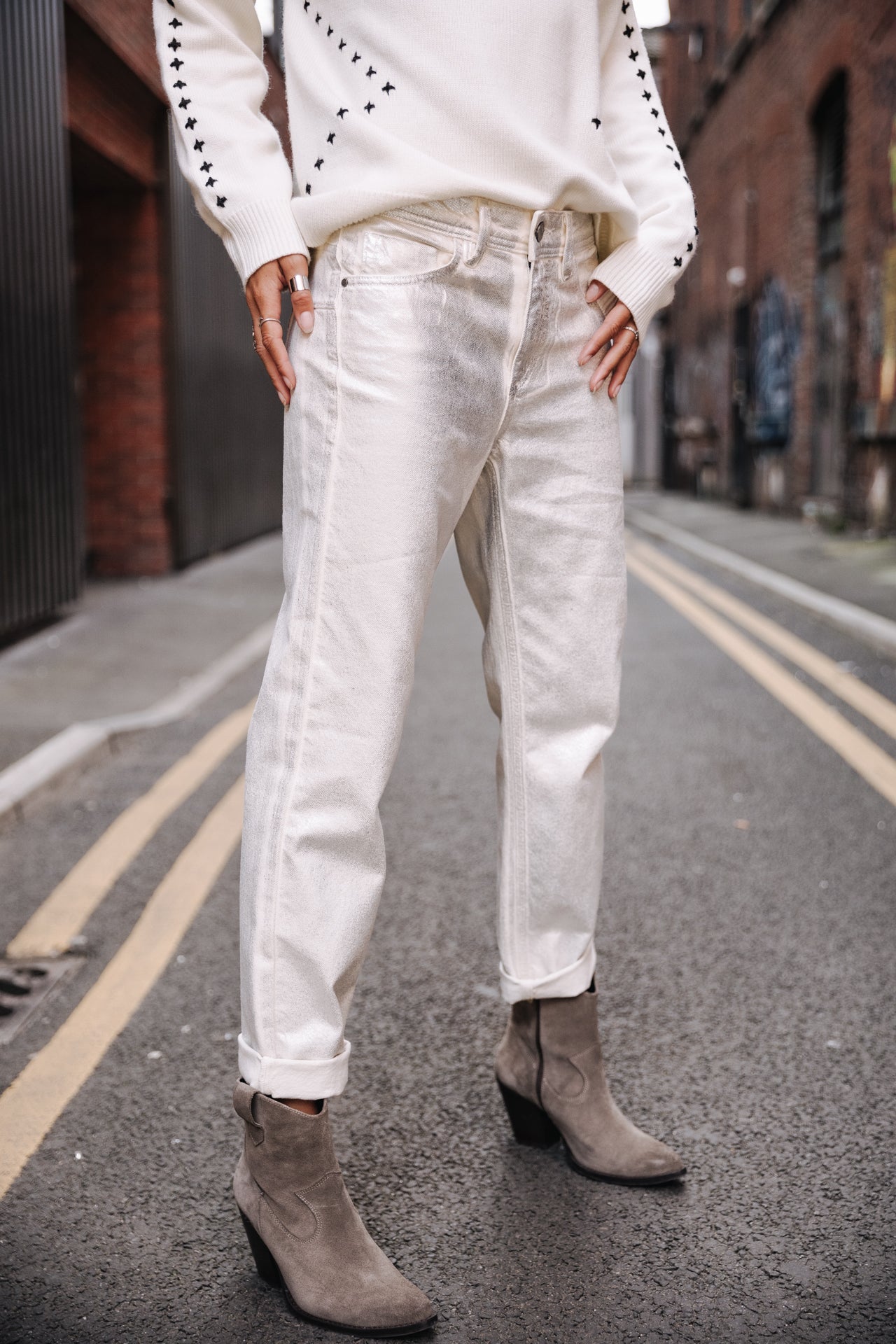 Pantalon cropped boyfriend Femme Timea Pirata egret | Freeman T. Porter
