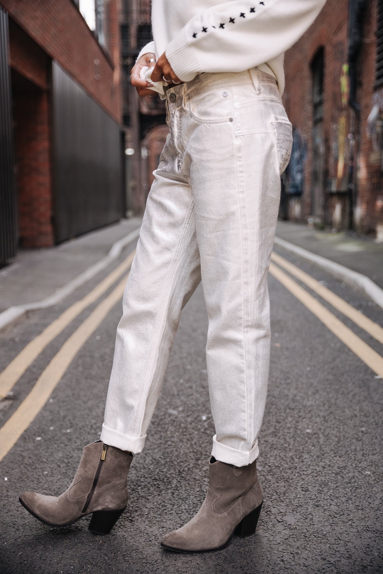 Pantalon cropped boyfriend Femme Timea Pirata egret | Freeman T. Porter