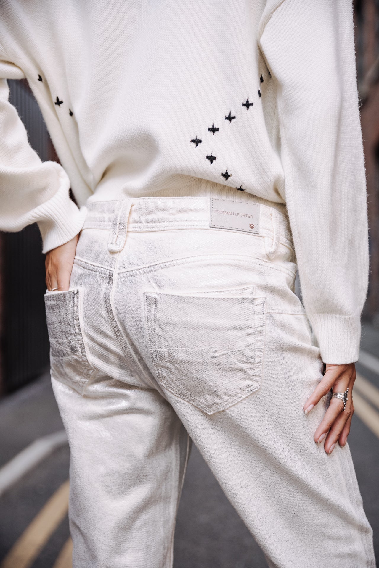 Pantalon cropped boyfriend Femme Timea Pirata egret | Freeman T. Porter