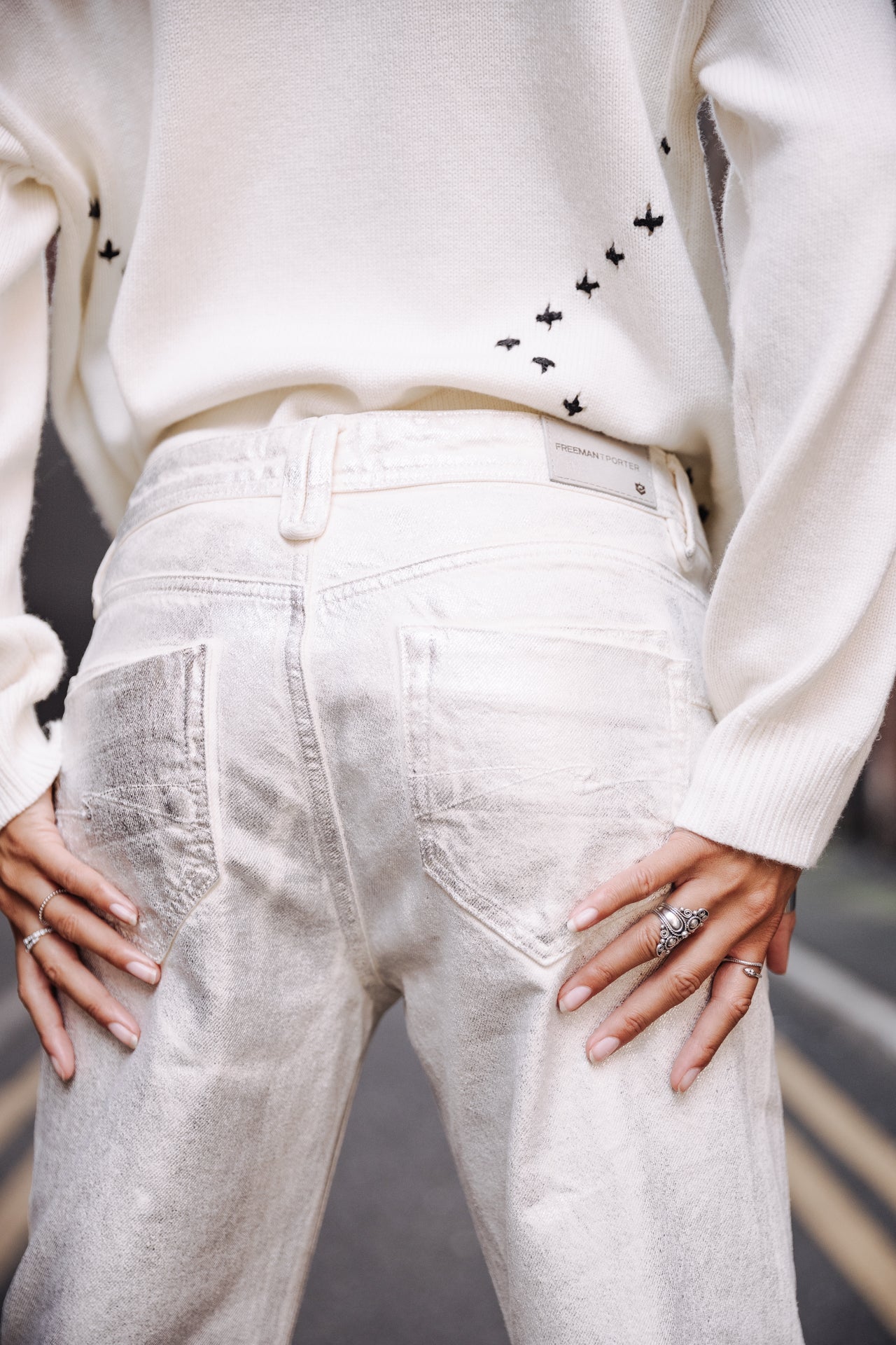 Pantalon cropped boyfriend Femme Timea Pirata egret | Freeman T. Porter