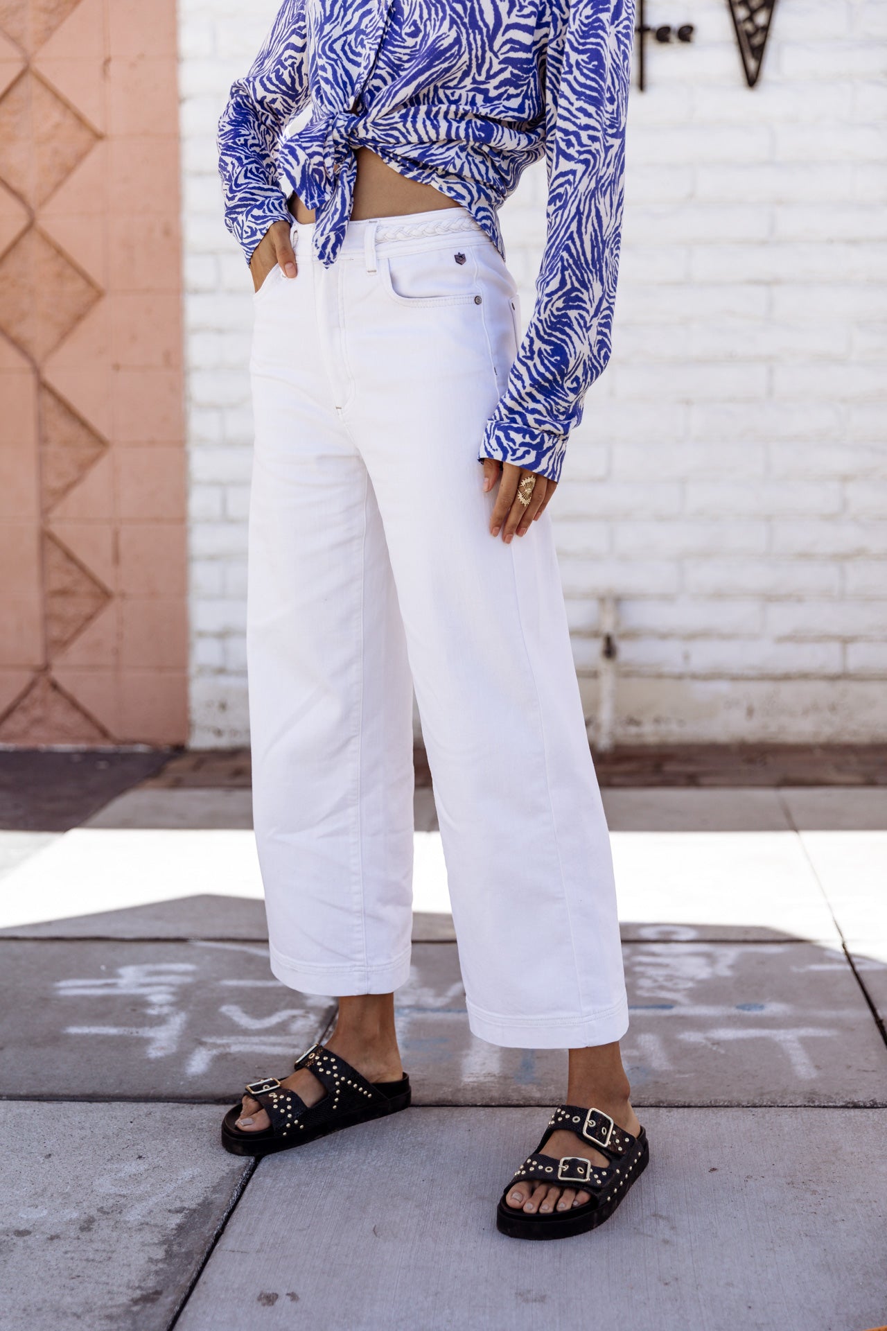 Pantalon large 7/8 Femme Nylia Andalousia off white | Freeman T. Porter