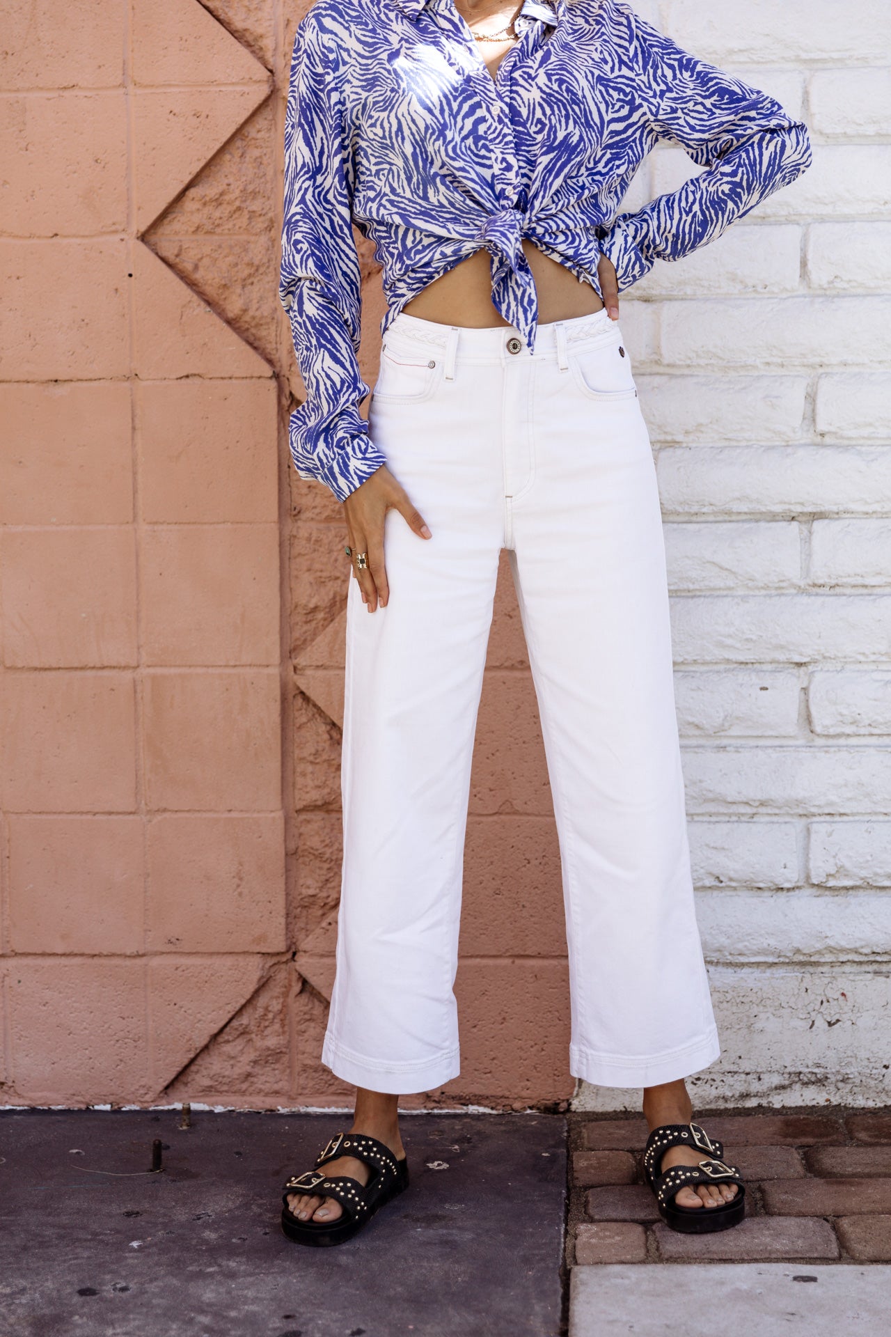 Pantalon large 7/8 Femme Nylia Andalousia off white | Freeman T. Porter