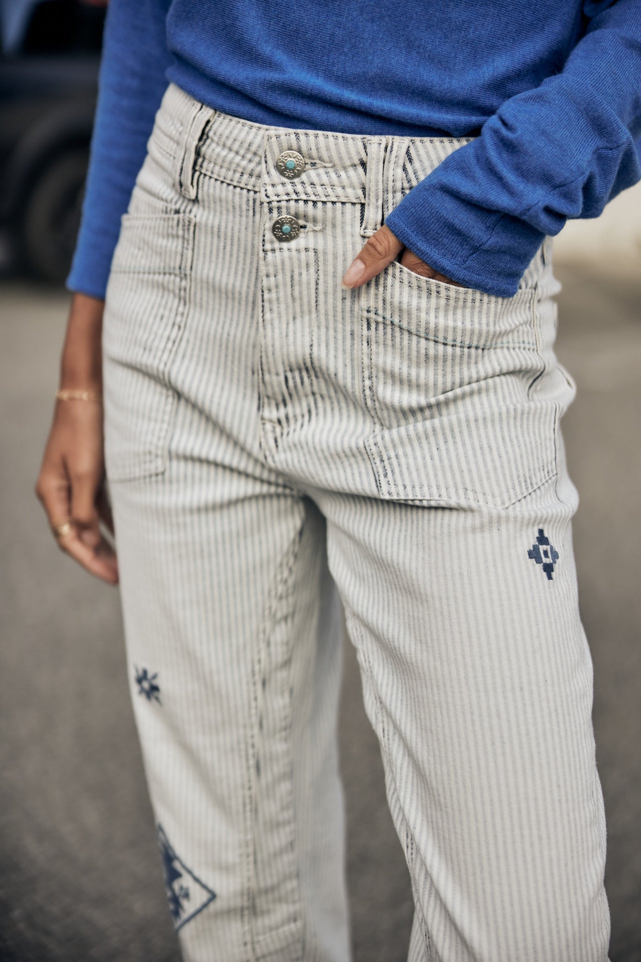 Jeans taille haute à rayures Femme Edita bossanova | Freeman T. Porter