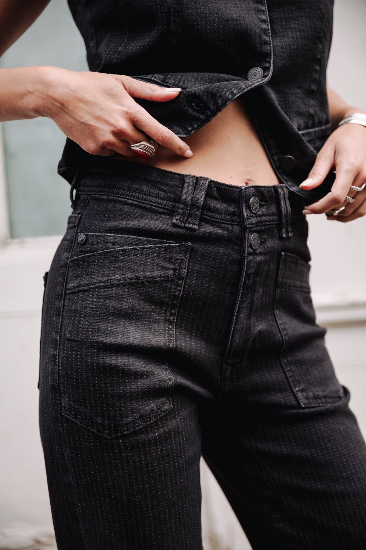 Jeans taille haute Femme Edita bologna stripe | Freeman T. Porter