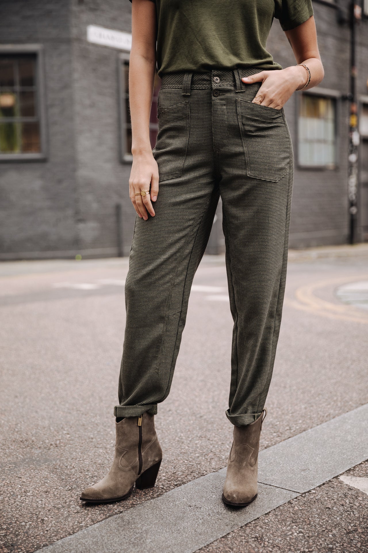 Pantalon taille haute Femme Edita Dundee deep lichen green | Freeman T. Porter