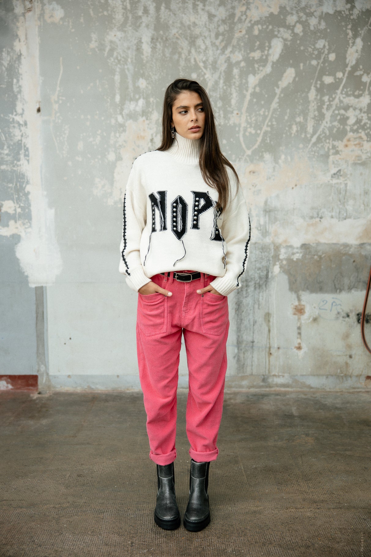 Pantalon velours taille haute Frau Joyce Veluto pink fluo | Freeman T. Porter