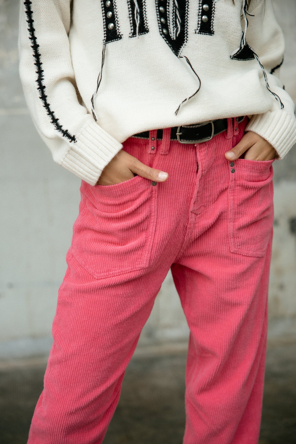 Pantalon velours taille haute Frau Joyce Veluto pink fluo | Freeman T. Porter