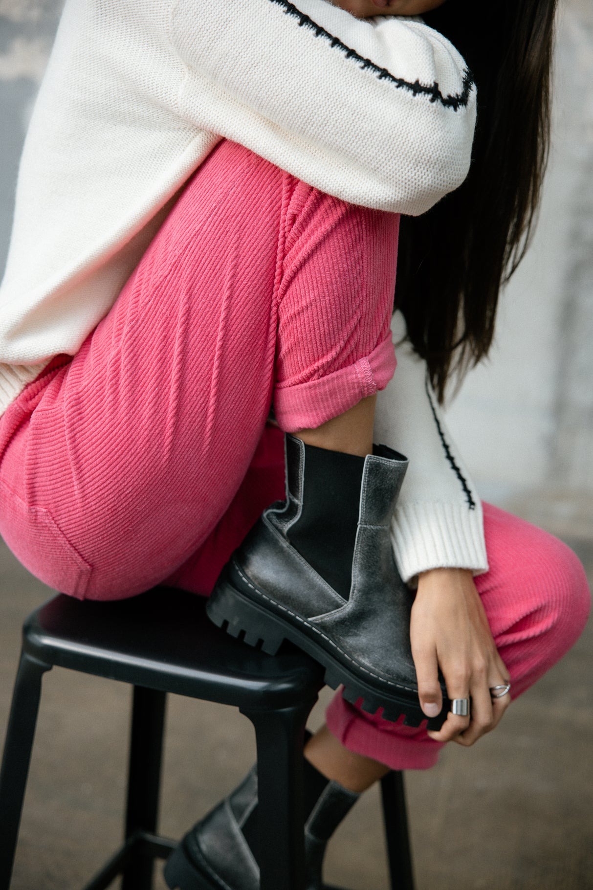 Pantalon velours taille haute Frau Joyce Veluto pink fluo | Freeman T. Porter